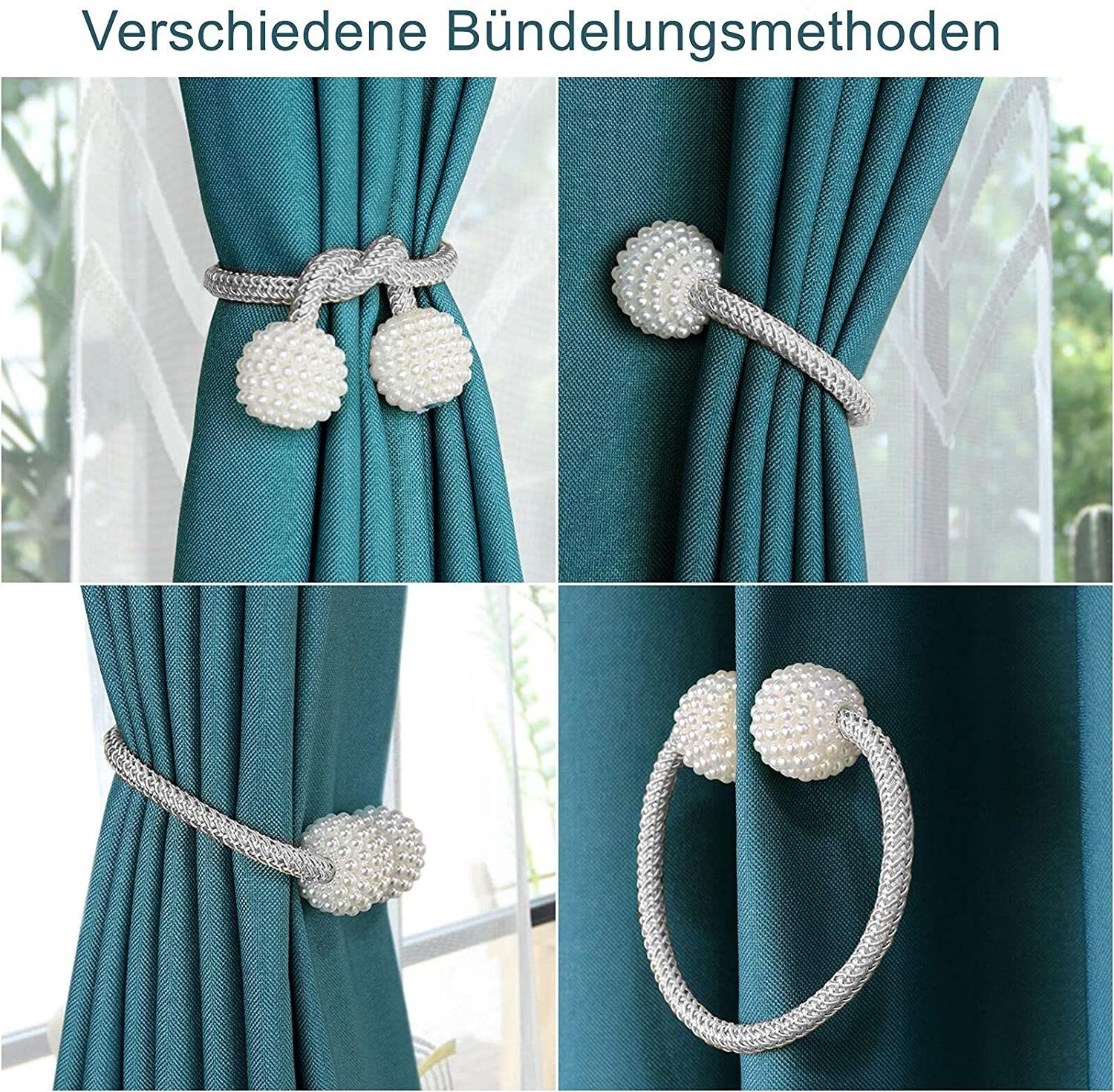 COOL-i ® Magnethalter für Gardinen, Vorhänge,magnetische Vorhanghalter im 6Stück mit Perlendekor