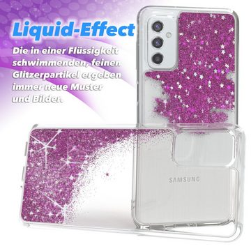 EAZY CASE Handyhülle Liquid Glittery Case für Samsung Galaxy M52 5G 6,7 Zoll, Bumper Case Back Cover Glitter Glossy Handyhülle Etui Violett Lila