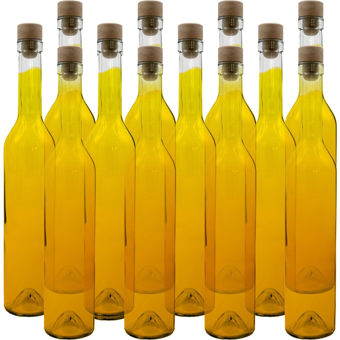 Casativo Trinkflasche Glasflaschen 500ml Set Transparent Korkenverschluss Likörflaschen, je Ø 6,3 x H33,4 cm/befüllbar/transparente Klarglas-Optik