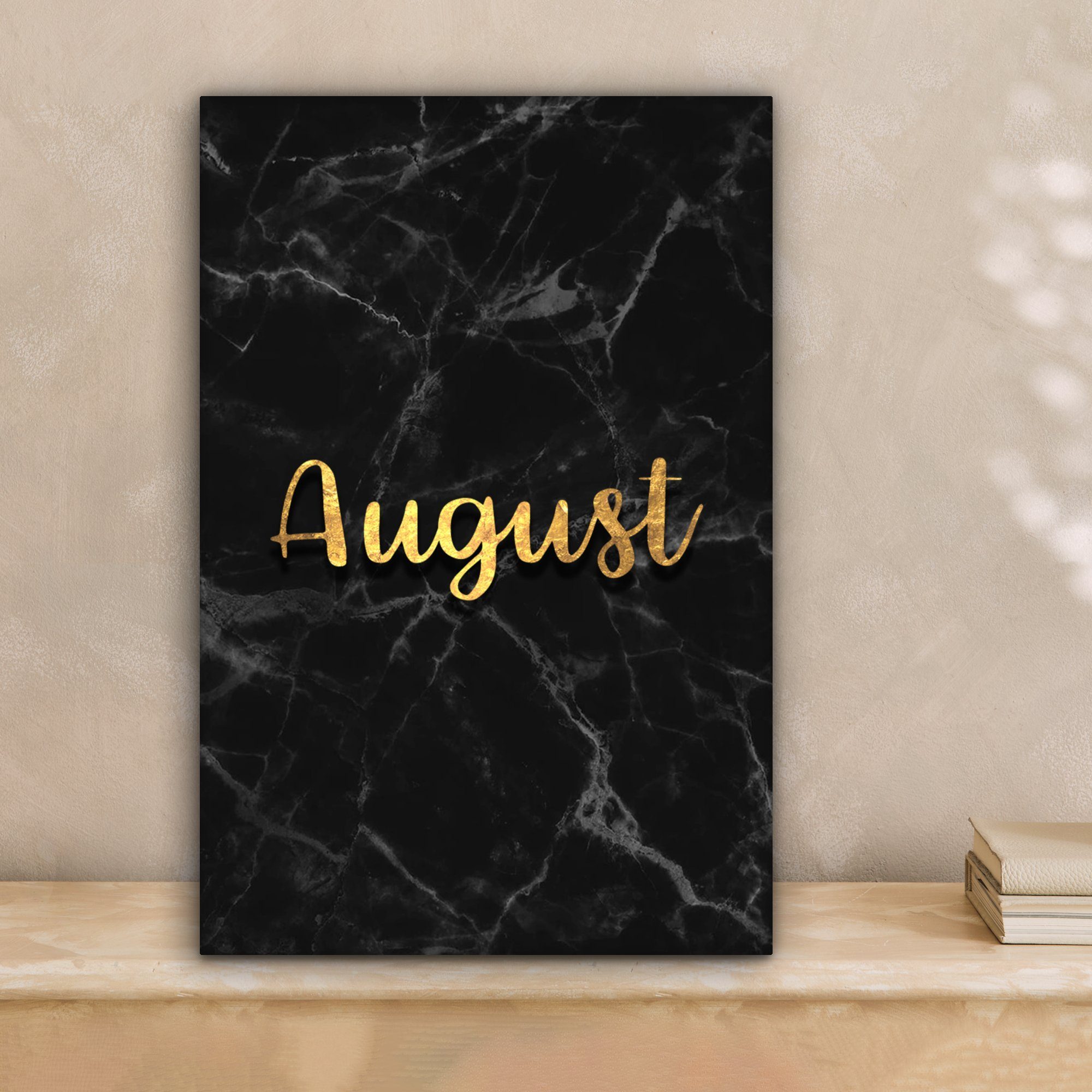 fertig Marmor, August Leinwandbild Zackenaufhänger, OneMillionCanvasses® Leinwandbild inkl. (1 St), Kalender 20x30 Gold - - bespannt cm Gemälde, -