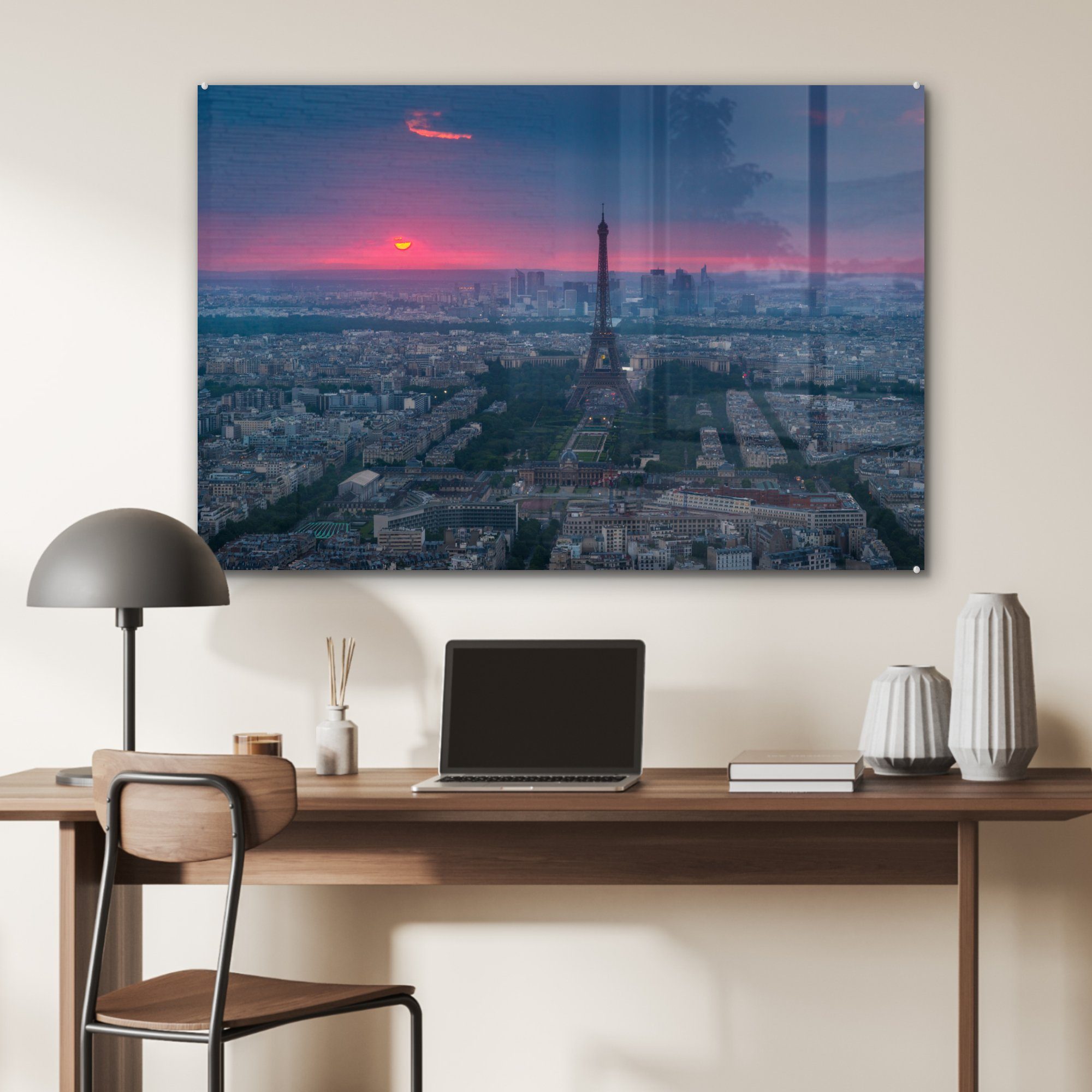 (1 Wohnzimmer & Acrylglasbild Dunkelheit, Schlafzimmer MuchoWow - St), Paris Acrylglasbilder Himmel -