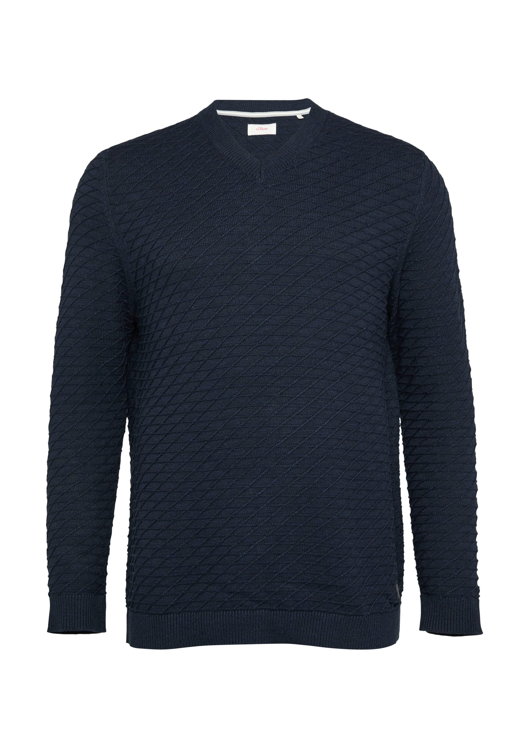 s.Oliver Longpullover Strickpullover Strukturierter Pullover mit V-Ausschnitt