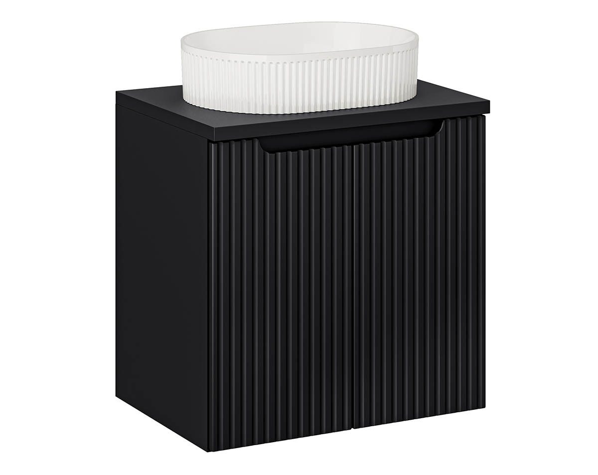 einfachgutemoebel Waschtisch-Set Bad Waschplatz ILUNA Black 60cm mit Türen, Becken weiß, schwarz, (Badmöbel Set, 1-St., Waschtisch Unterschrank)
