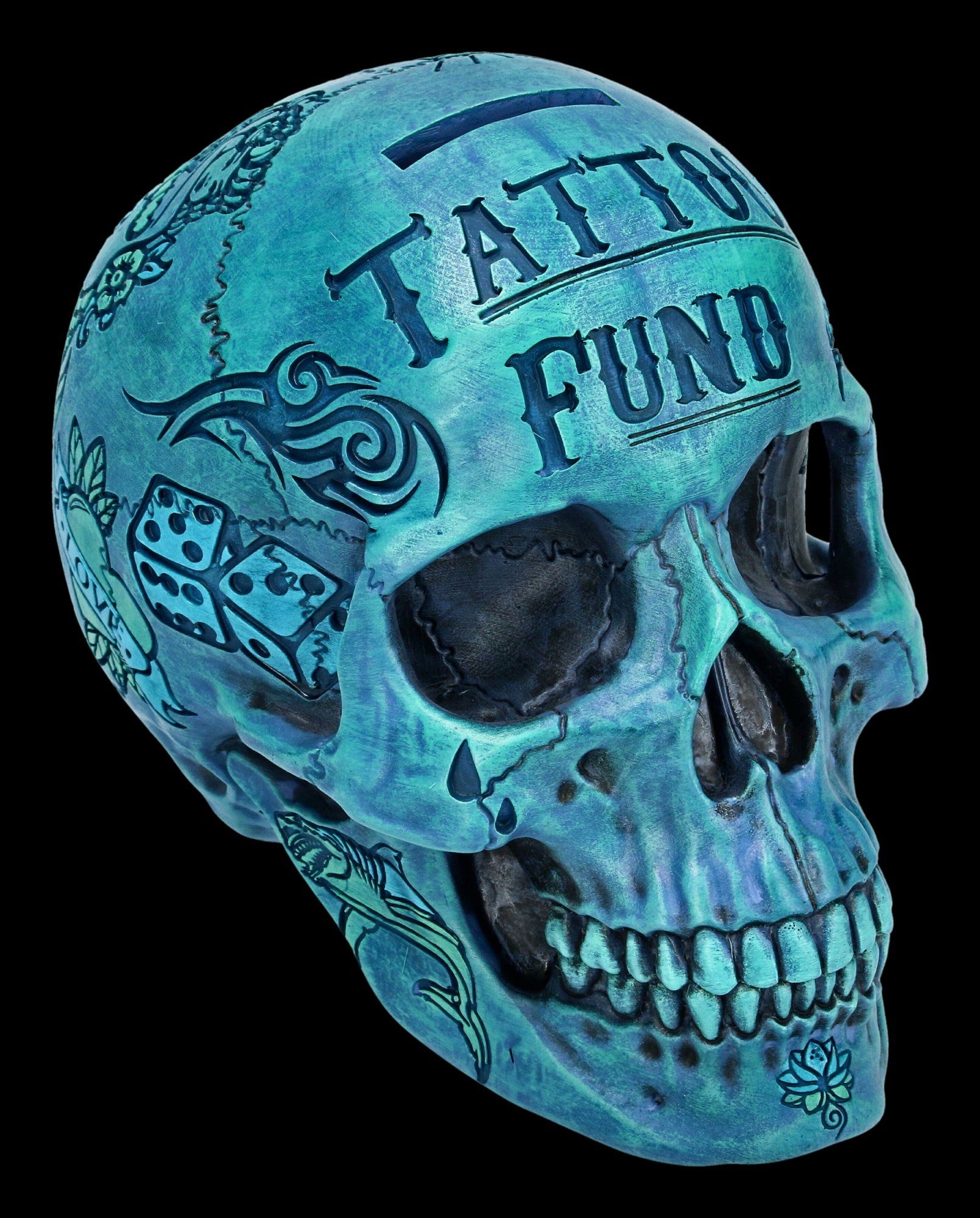 Figuren Shop GmbH Spardose Totenkopf - Tattoo Spardose - blau - Nemesis Now Gothic