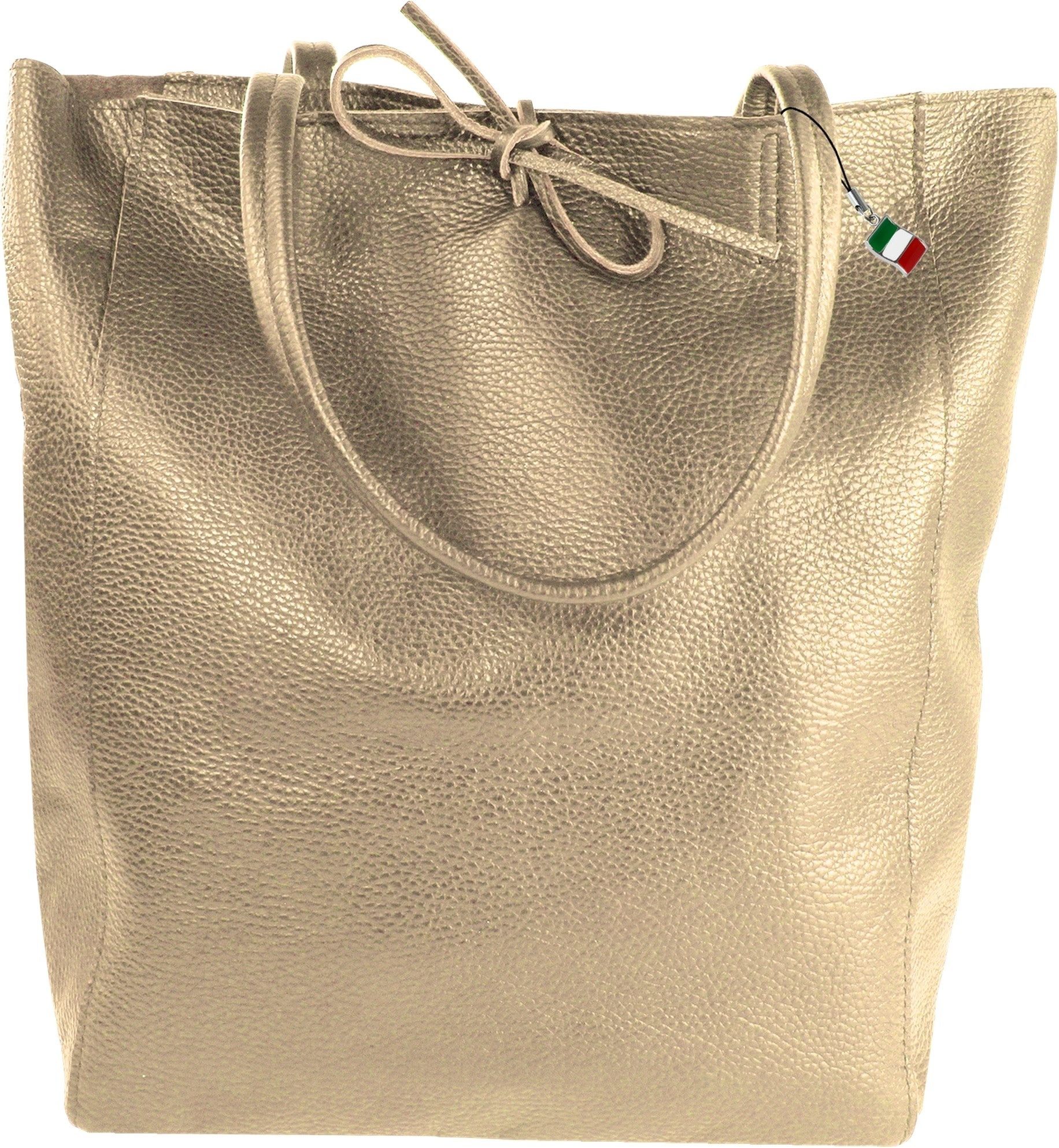 FLORENCE Schultertasche Florence ital. Shopper Echtleder Damen (Shopper), Damen Shopper, Schultertasche Leder, taupe, dunkelbeige ca. 28cm