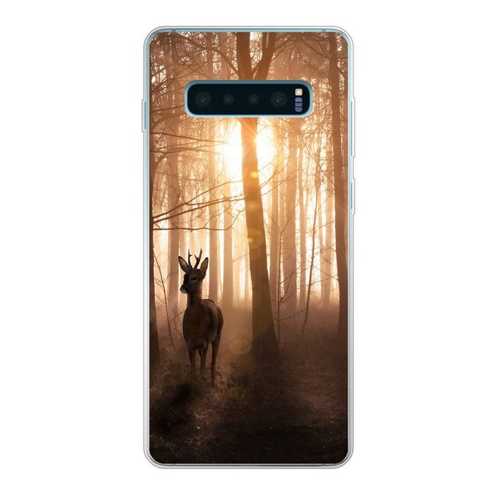 MuchoWow Handyhülle Wald - Hirsche - Sonne - Bäume - Winter - Natur - Tiere Phone Case Handyhülle Samsung Galaxy S10+ Silikon Schutzhülle