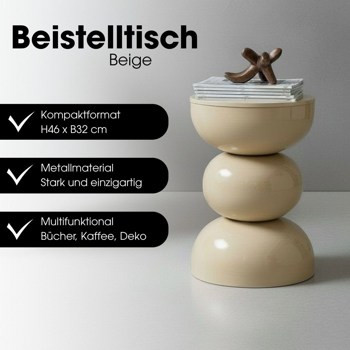 Mica Decorations Beistelltisch Mica Decorations Luna Beistelltisch – 46x32 cm Beige