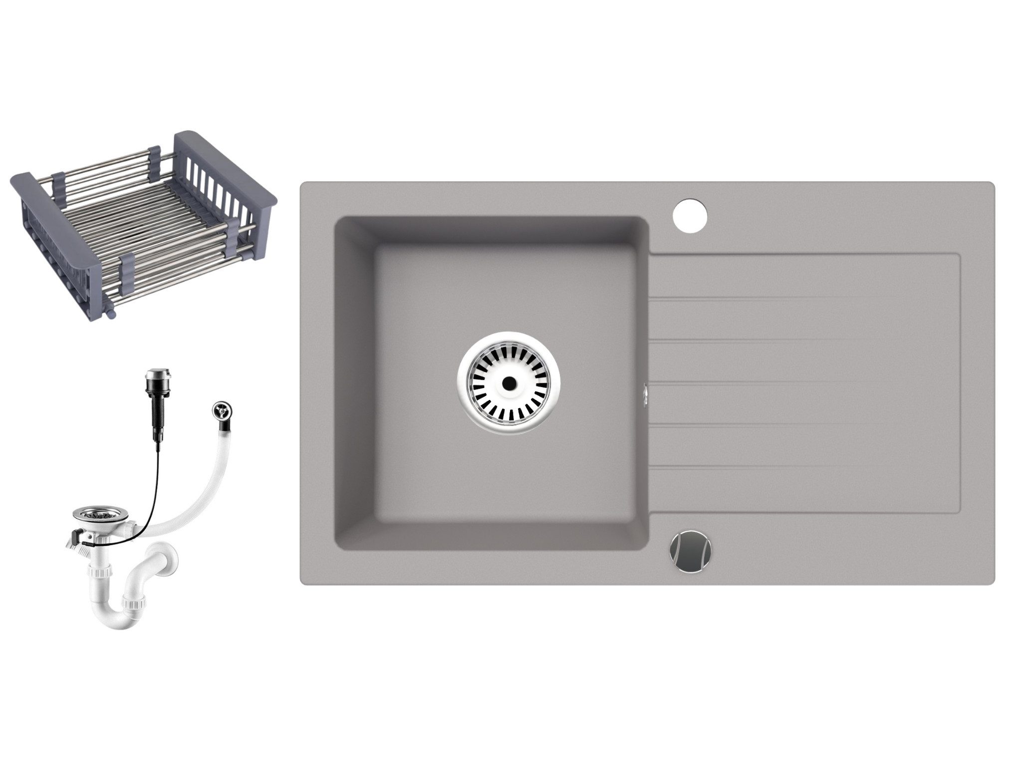 Faizee Möbel Granitspüle Granitspüle 75×43,5 cm, Spülkorb, Armatur wählbar, Einbauspüle, Beidseitig montierbar, kratzfest, hitzebeständig bis 280 °C, pflegeleicht, mit verstellbarem Spülkorb, (Spüle mit Spülkorb, Granitspüle 75×43,5, Spülkorb, Siphon-Set, Zubehör), Granitspüle 75×43,5, kratzfest, pflegeleicht, Spülkorb