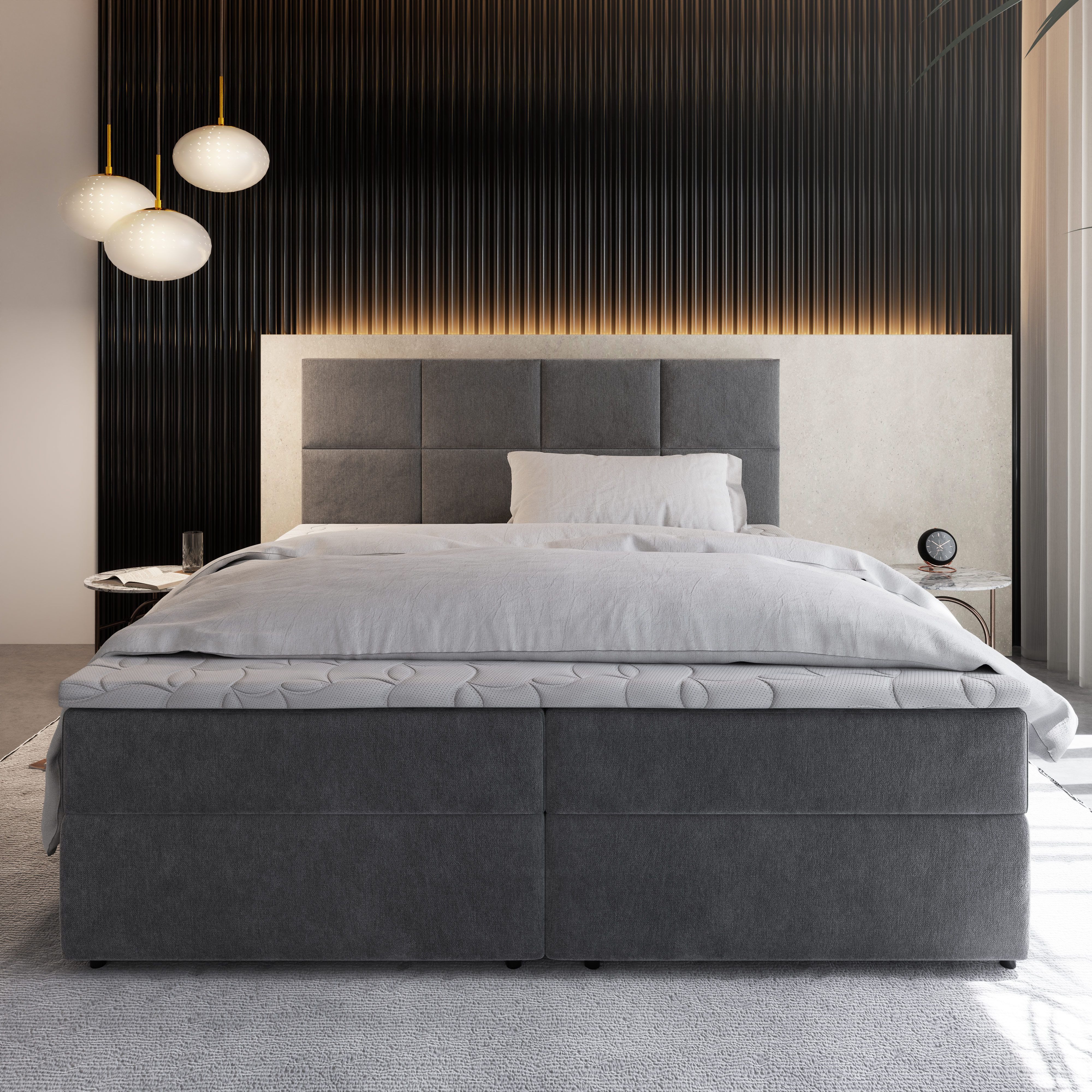 Masseno Boxbett LENA 140x200 cm mit Bonell Matratze und Topper, Doppelbett, Polsterbett mit Kopfteil, Boxspringbett – Bild 5 von 5