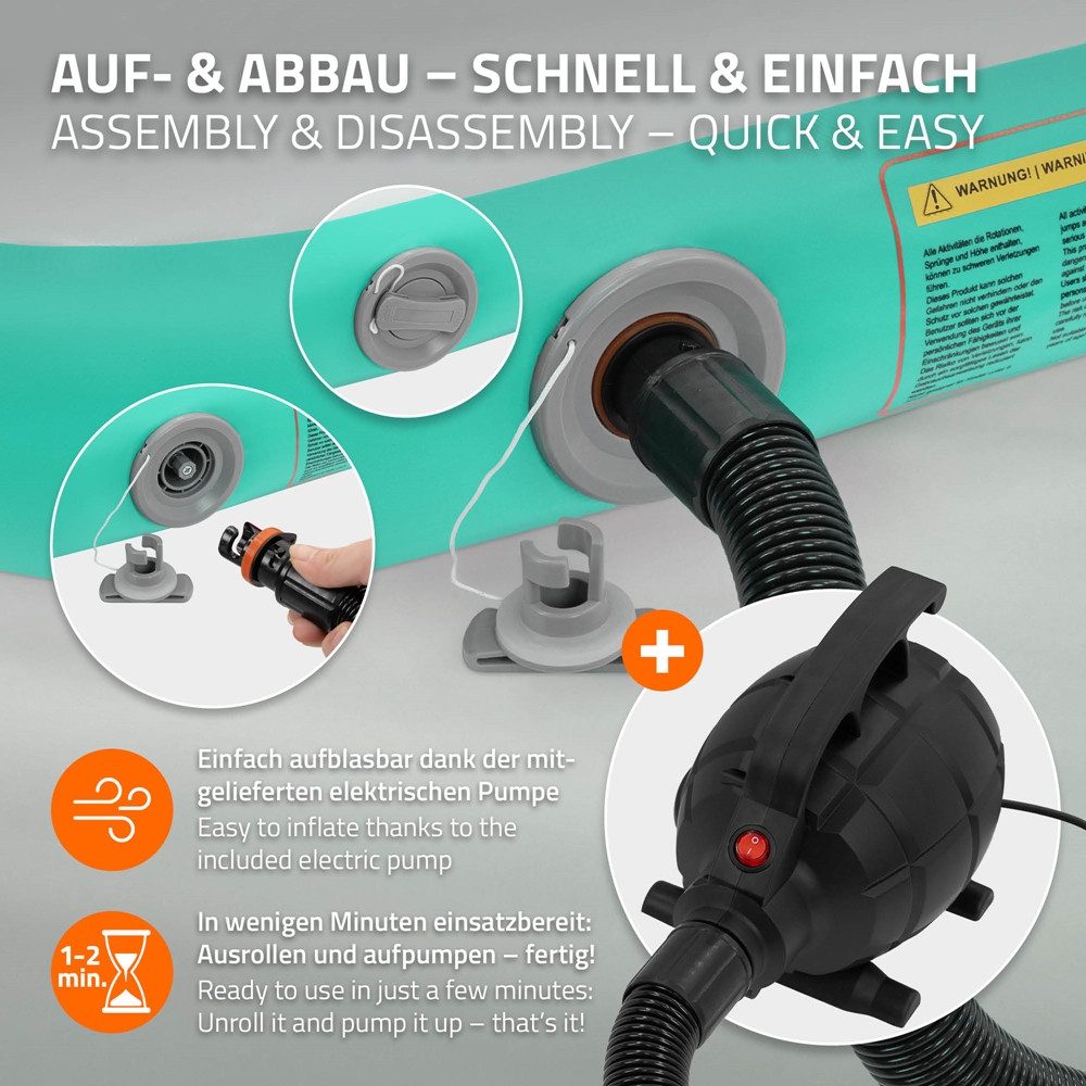 ECD Germany Sportmatte Aufblasbare Gymnastikmatte Airtrack Turnmatte Fitness Tumbling Matte, Yogamatte 3m Mint-Grün H:10cm inkl. Tragetasche Luftpumpe Flick-Set – Bild 4 von 5