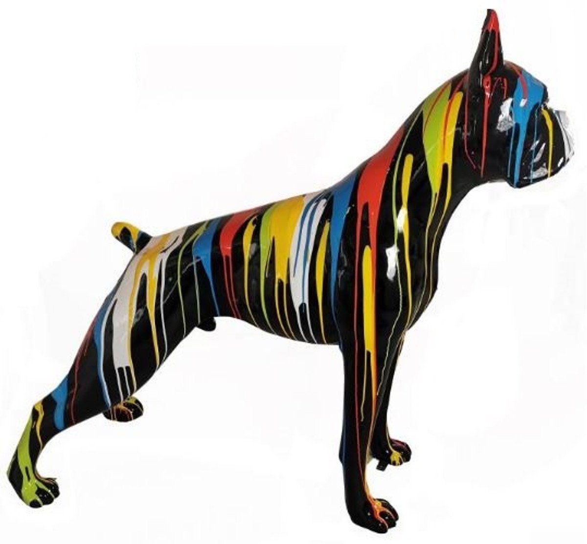 Casa Padrino Skulptur Designer Dekofigur Boxer Hund Schwarz / Mehrfarbig 190 x H. 173 cm - Riesige Wetterbeständige Deko Skulptur - Gartendeko Tierfigur