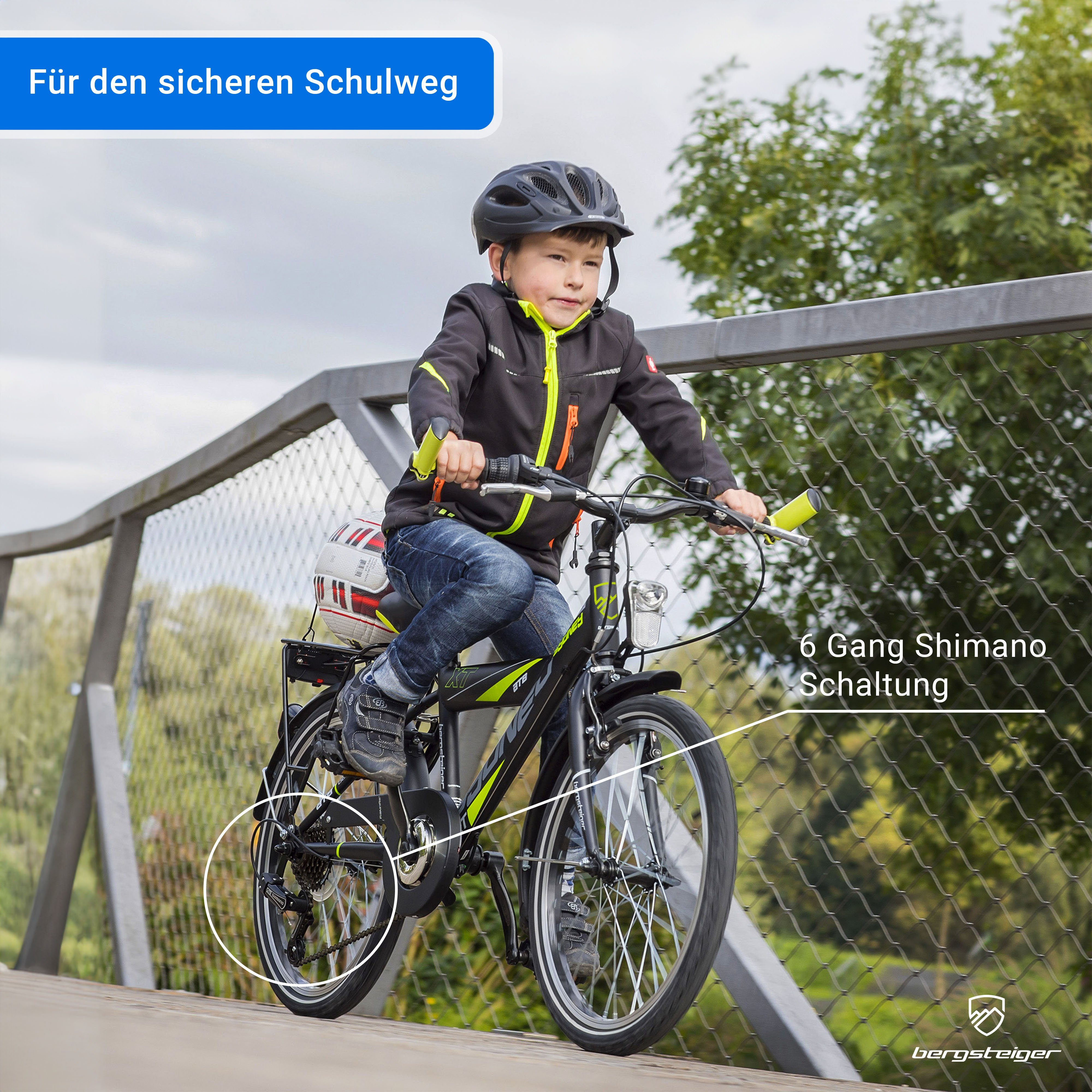 bergsteiger Kinderfahrrad Sydney 20, 24 Zoll, 6 - 9 Jahre, StVZO, Mädchen, Jungen, Shimano Tourney RD-TY300 Schaltwerk, Kettenschaltung, V-Bremsen, Dynamo