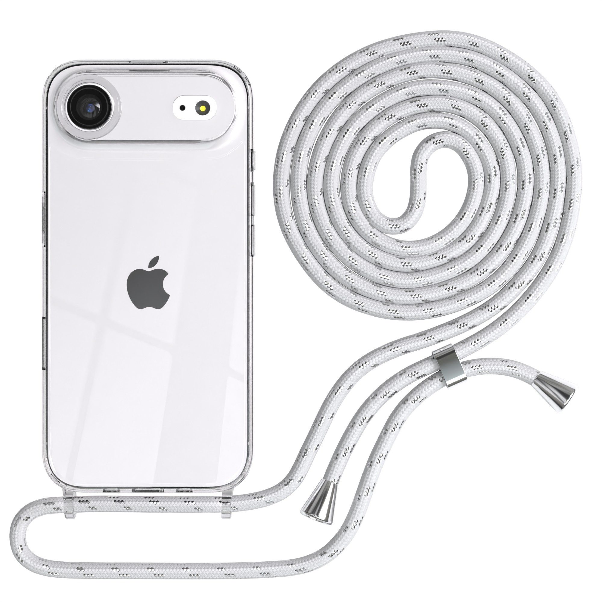 EAZY CASE Handykette Hülle mit Kette für Apple iPhone Air 6,5 Zoll, Hülle Smartphonekette für Unterwegs Festivalhülle Transparent Weiß