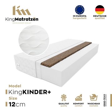 Kaltschaummatratze KingKINDER PLUS 140x200x12cm aus hochwertigem Kaltschaum, KingMatratzen, 12 cm hoch, Rollmatratze mit waschbarem Bezug und Kokosmatte