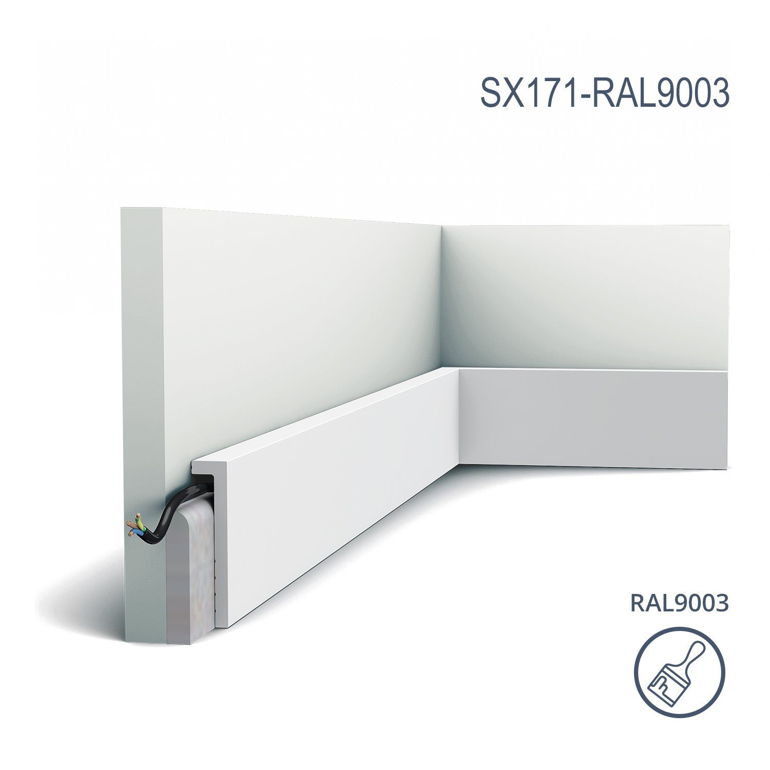 Orac Decor Sockelleiste SX171-RAL9003 SQUARE Sockelleiste bereits lackiert 2 m, L: 200 cm, H: 10 cm, Fußleiste, Bodenleiste, 1-St., Fußleiste, Bodenleiste, Zierprofil, Stuckleiste, mit Kabelkanal, mit Kabelaussparung