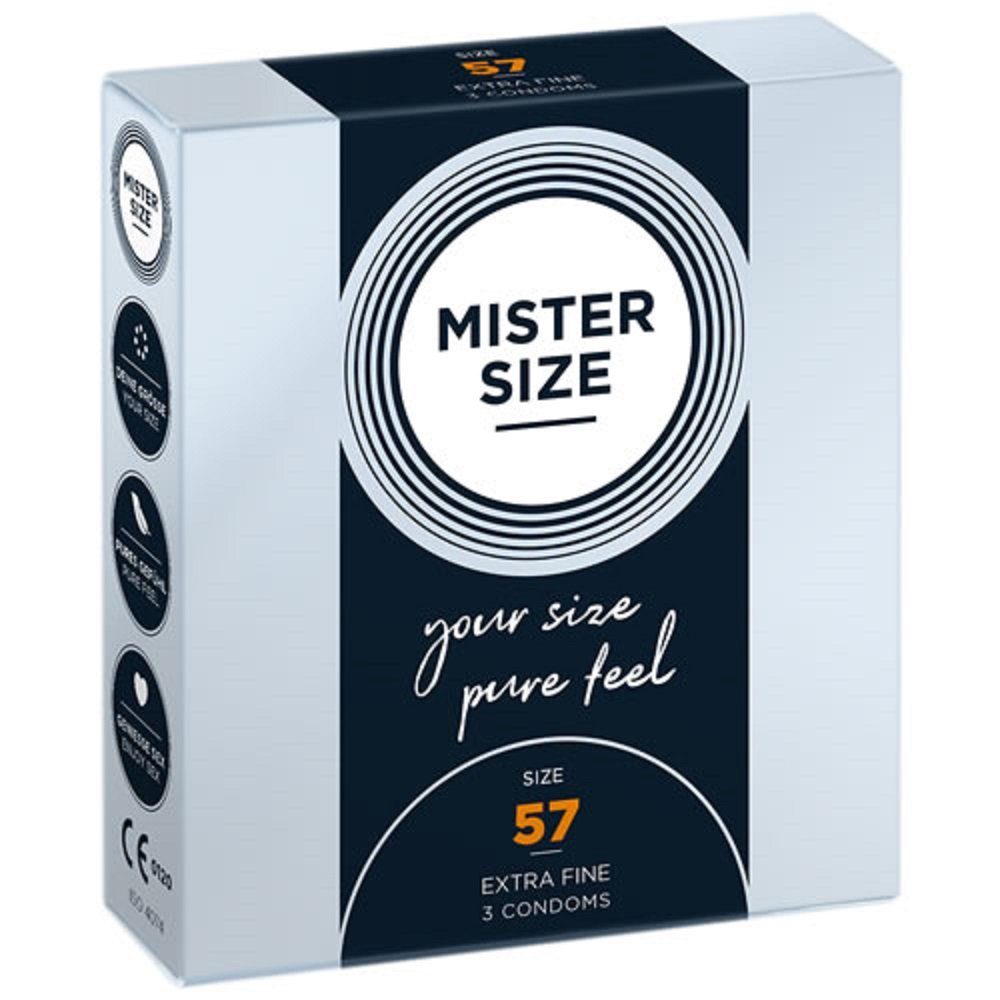 MISTER SIZE XXL-Kondome Mister Size «57» Maßkondome - großzügig & bequem Packung mit, 3 St., Kondome in Größe L, vegan, extra dünn & extra fein, das passende Kondom in Ihrer Größe