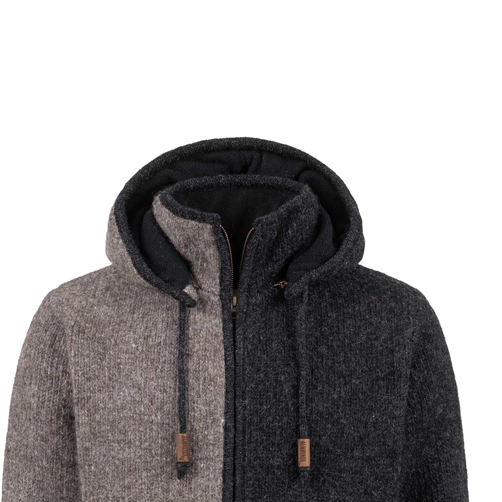 Strickjacke + Herren Winterjacke ALMHUBER Schurwolle Strickjacke Wolljacke Nordisch Kapuze