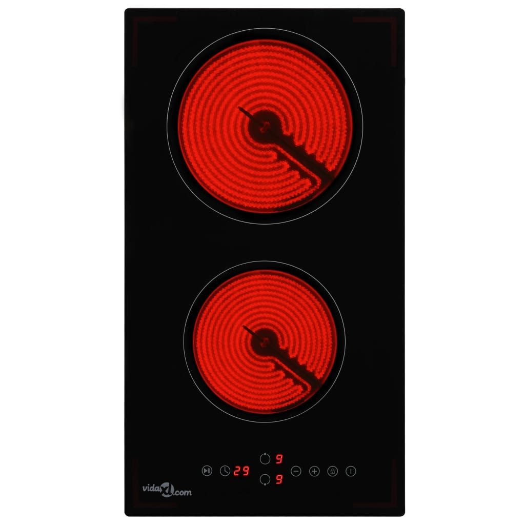 vidaXL Elektro-Kochfeld Glaskeramik-Kochfeld mit 2 Platten Touch Control 3000 W