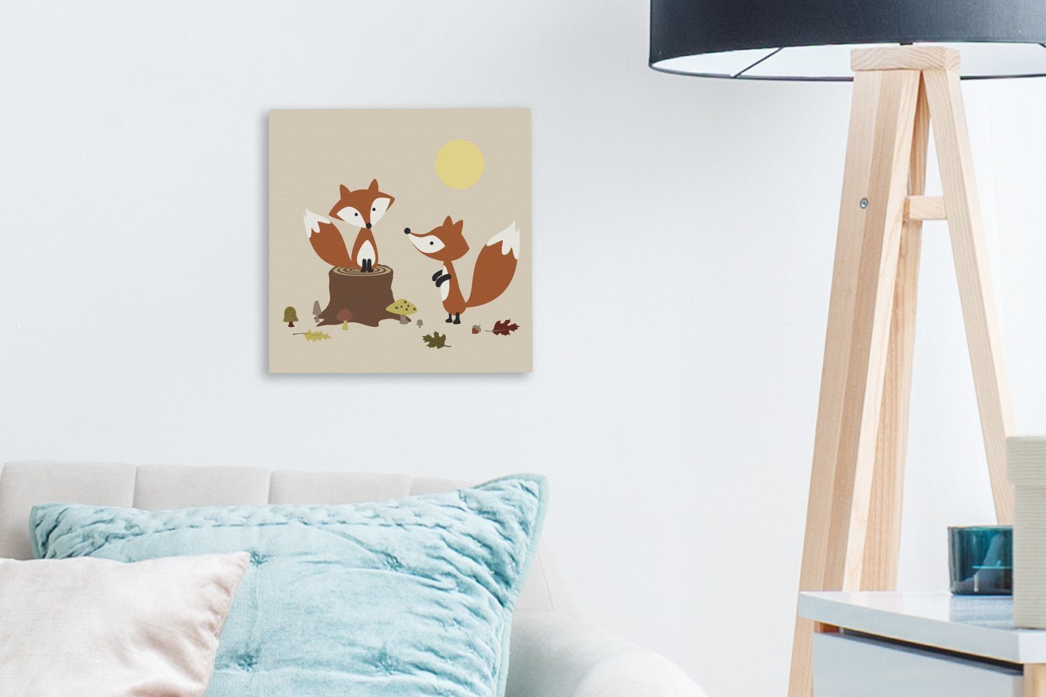 OneMillionCanvasses® Leinwandbild Fuchs - - für St), Herbst Baumstamm, Leinwand (1 Schlafzimmer Wohnzimmer Bilder