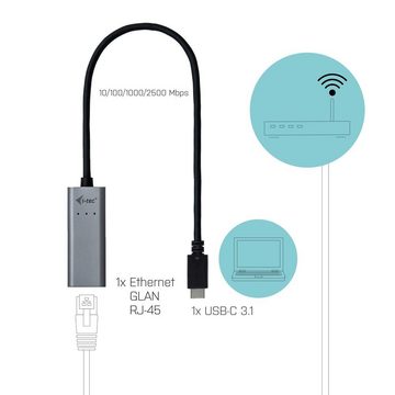 I-TEC USB-C Metal 2.5Gbps Ethernet Adapter Netzwerk-Adapter USB-C zu RJ-45, mit integriertem USB-C-Kabel