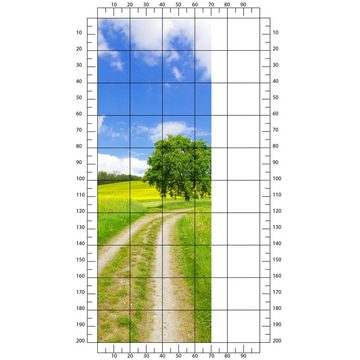 wandmotiv24 Türtapete Feldweg im Sommer, Baum, Feld, Himmel, glatt, Fototapete, Wandtapete, Motivtapete, matt, selbstklebende Dekorfolie