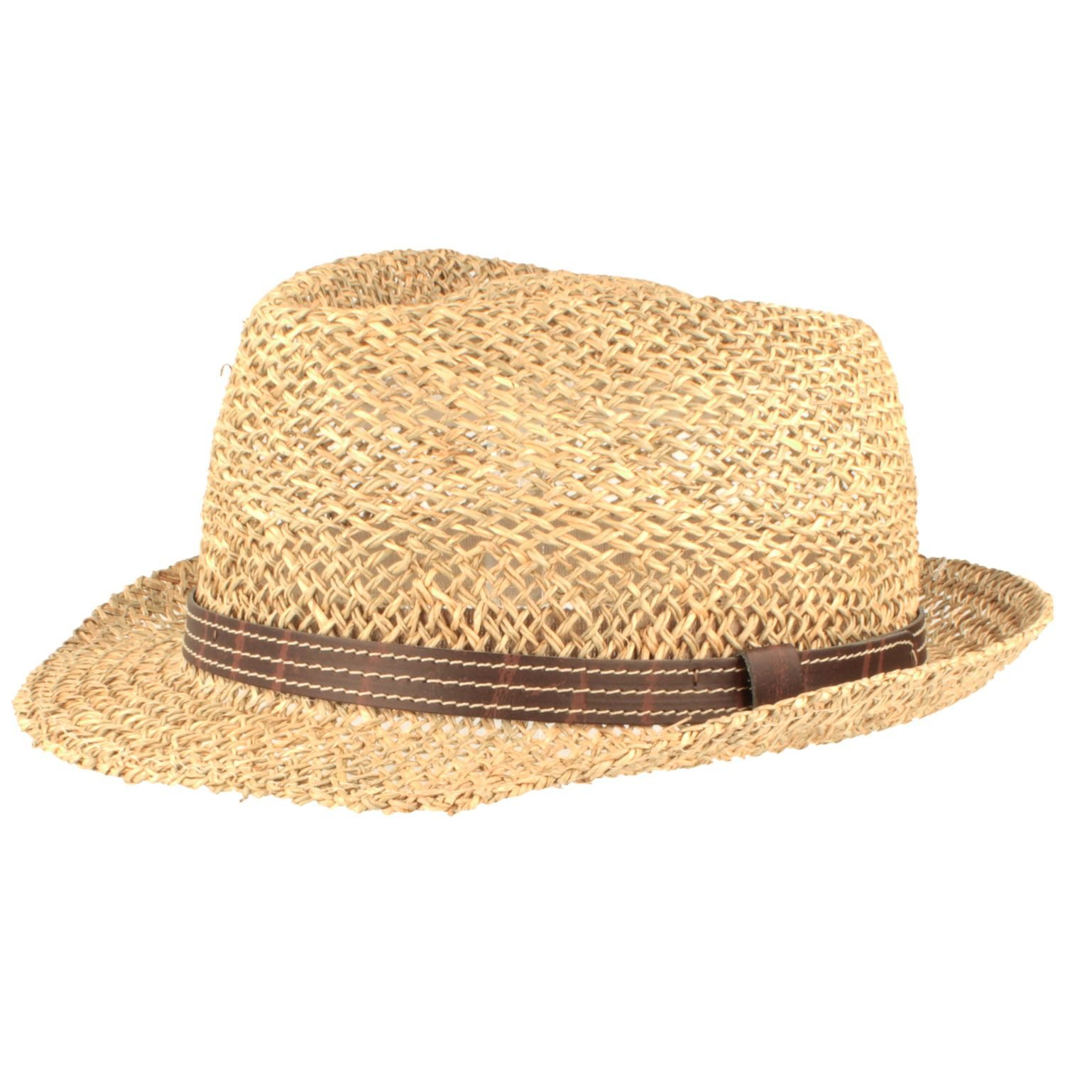 Breiter Strohhut Seegras Trilby Kunstleder-Garnitur