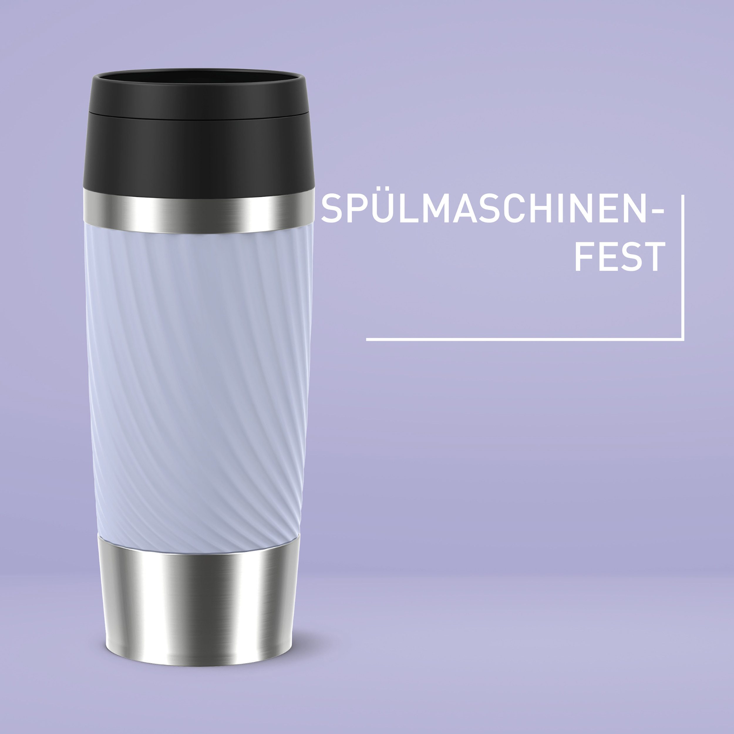 Emsa Thermobecher Travel Mug Classic Twist, 1-tlg., Edelstahl, Kunststoff, Silikon, 0,36 Liter, Comfort-Schraubverschluss, Quick-Press, auslaufsicher