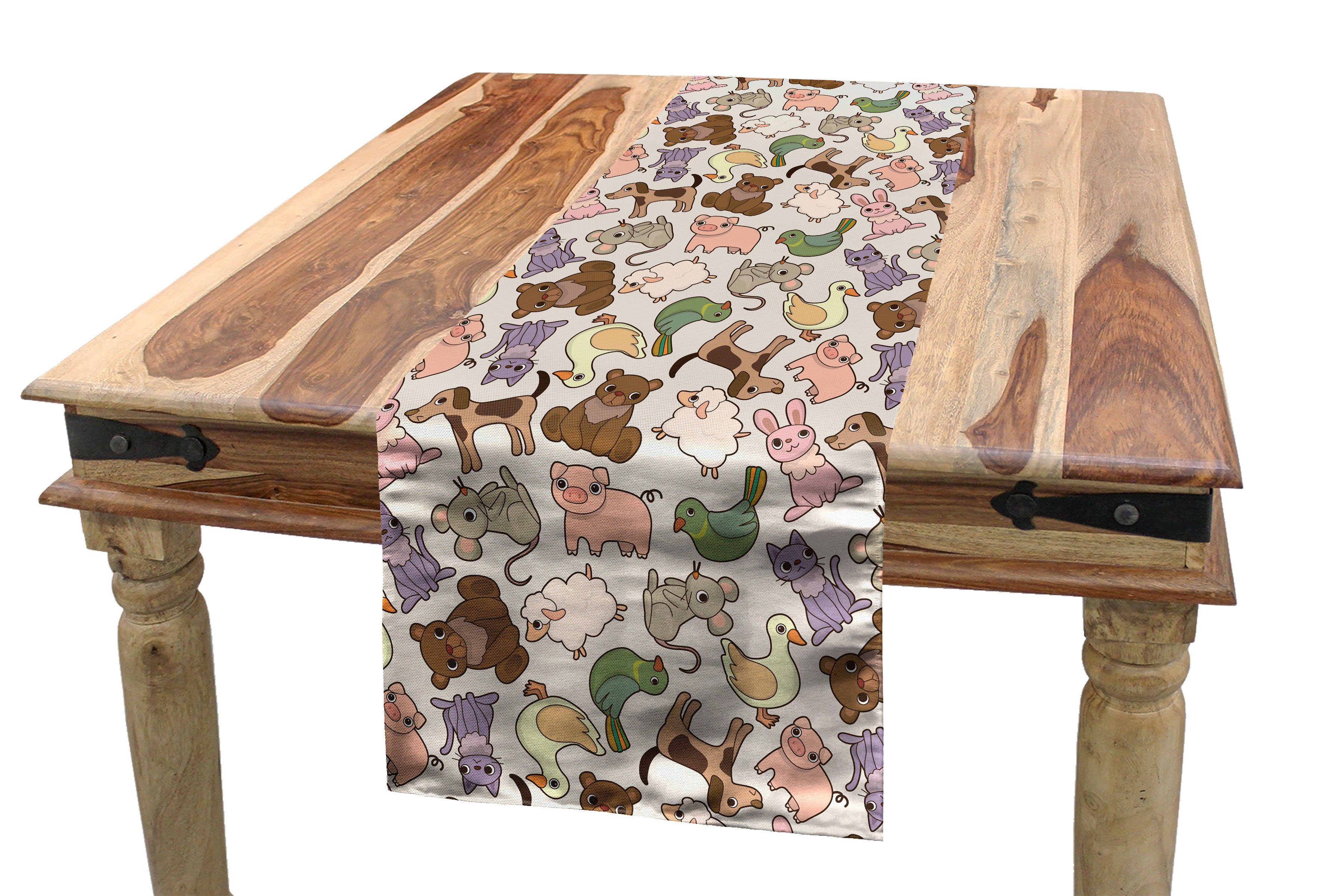 Rechteckiger Bauernhof Abstrakt Tischläufer auf Küche dem Tischläufer, Dekorativer Abakuhaus Tier Tiere Esszimmer