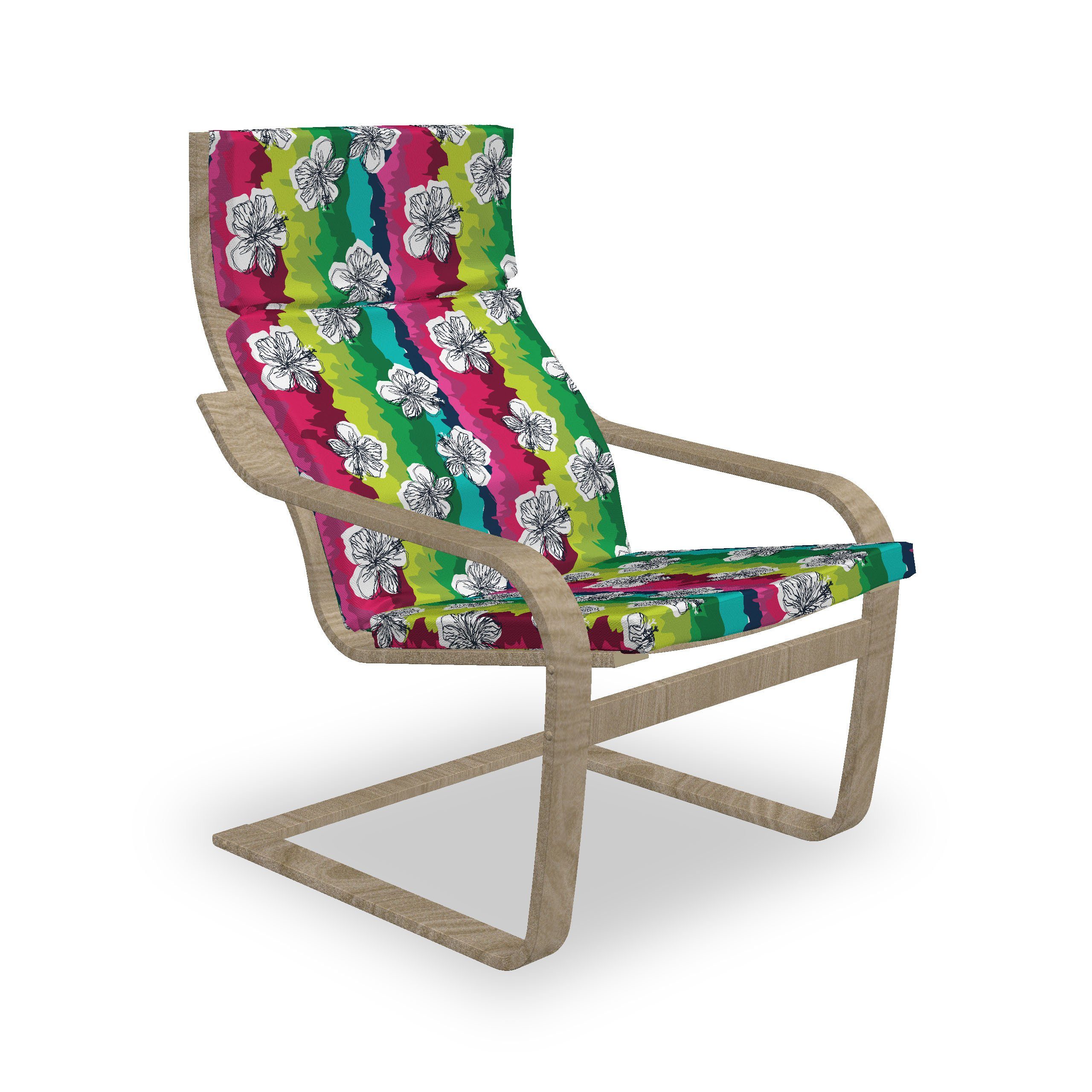 Abakuhaus Stuhlkissen Sitzkissen mit Stuhlkissen mit Hakenschlaufe und Reißverschluss, Sommer Hibiscus auf bunte Streifen