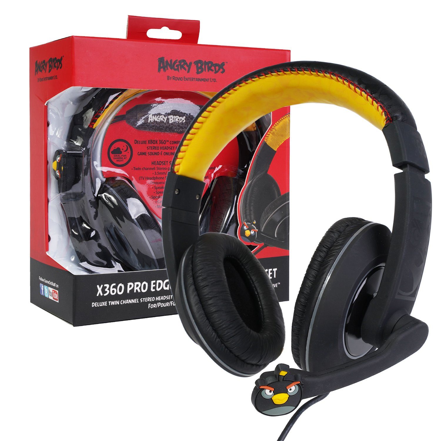 Raptor-Gaming Angry Birds Gaming Headset Stereo Kopfhörer Gaming-Headset (Einstellbare Höhe, kabelgebunden, Boom Mikrofon, verstellbar, Over-Ear, weiche Polster, für Xbox 360)