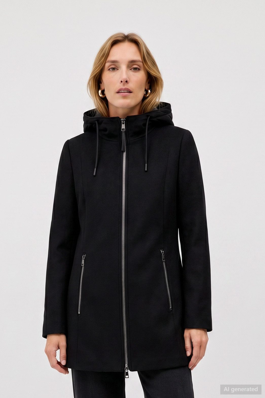 Barbara Lebek Wolljacke Damenmantel oder Wollmantel mit Kapuze in Beige
