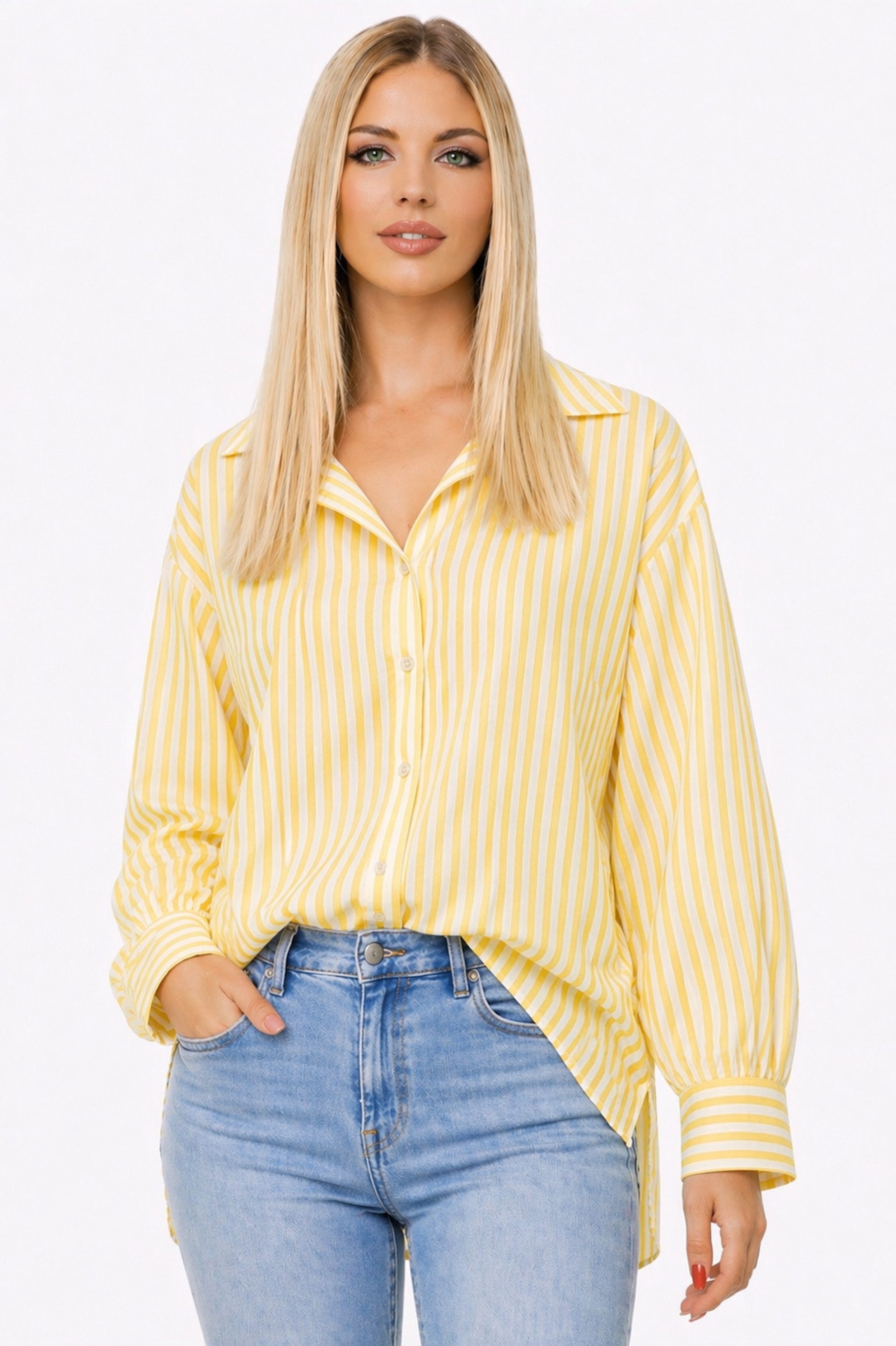 Worldclassca Hemdbluse Worldclassca Oversized Streifenbluse Leinenoptik Langarm Sommer Neue Kollektion - Stilvolle und gemütliche Sommer Mode für Damen