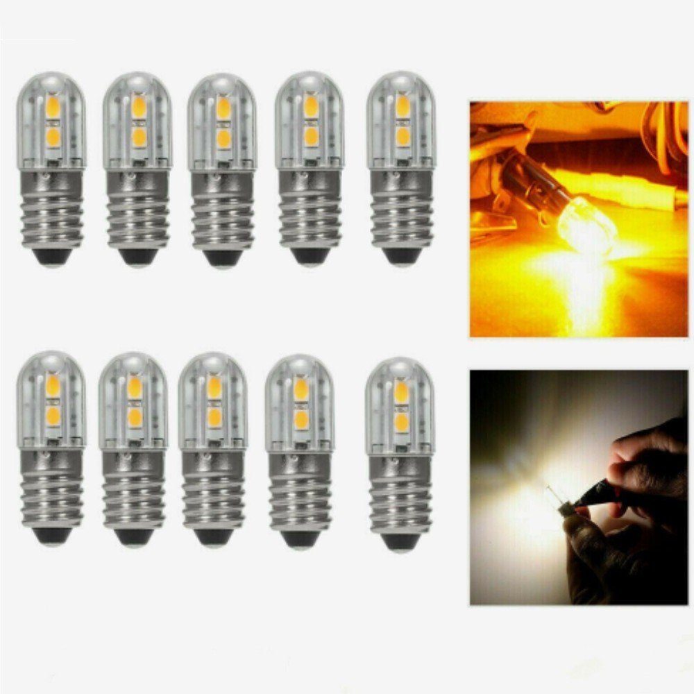 iscooter Flutlichtstrahler E10 LED Lampe 6V E10 LED Lampe mit  Schraubensockel Upgrade, Halogen, für Scheinwerfer Taschenlampen  Taschenlampe, unpolar,2/6/10,warmweiß, Leuchte Ersatz Beleuchtung