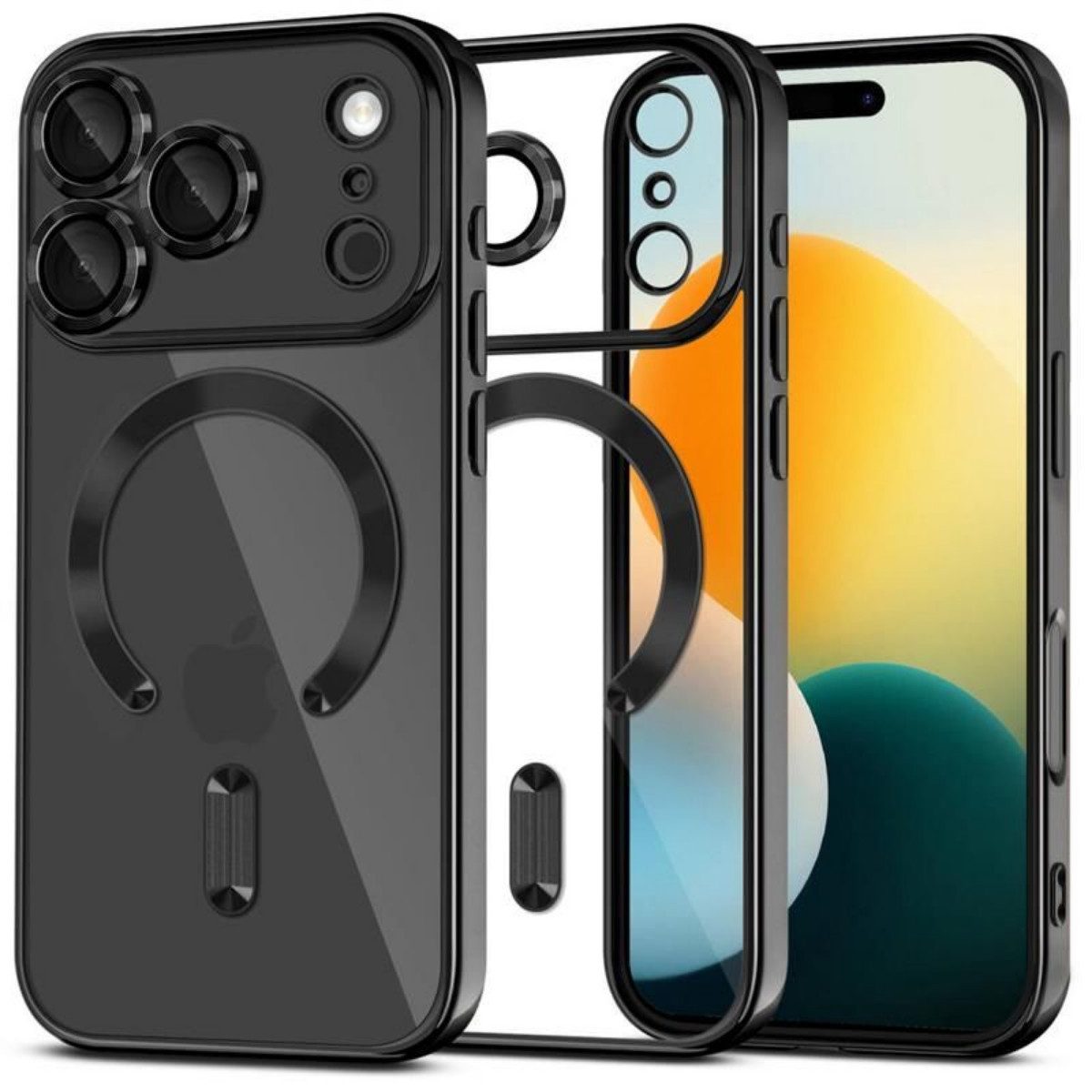 TECH PROTECT Handyhülle Elegenate MagFlex kompatibel mit iPhone 17 Pro transparent schwarz 6,1 Zoll, Transparente Magnet-Hülle mit verstärktem Kameraschutz