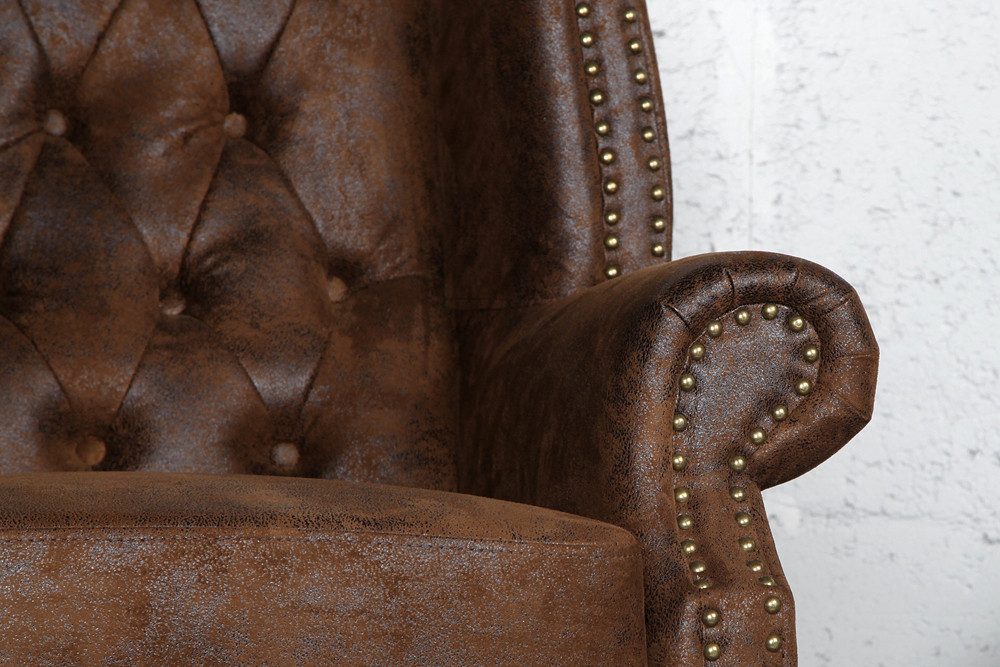 riess-ambiente Sessel CHESTERFIELD 85cm antik braun, Wohnzimmer · Microfaser · Nosagfederung – Bild 4 von 5