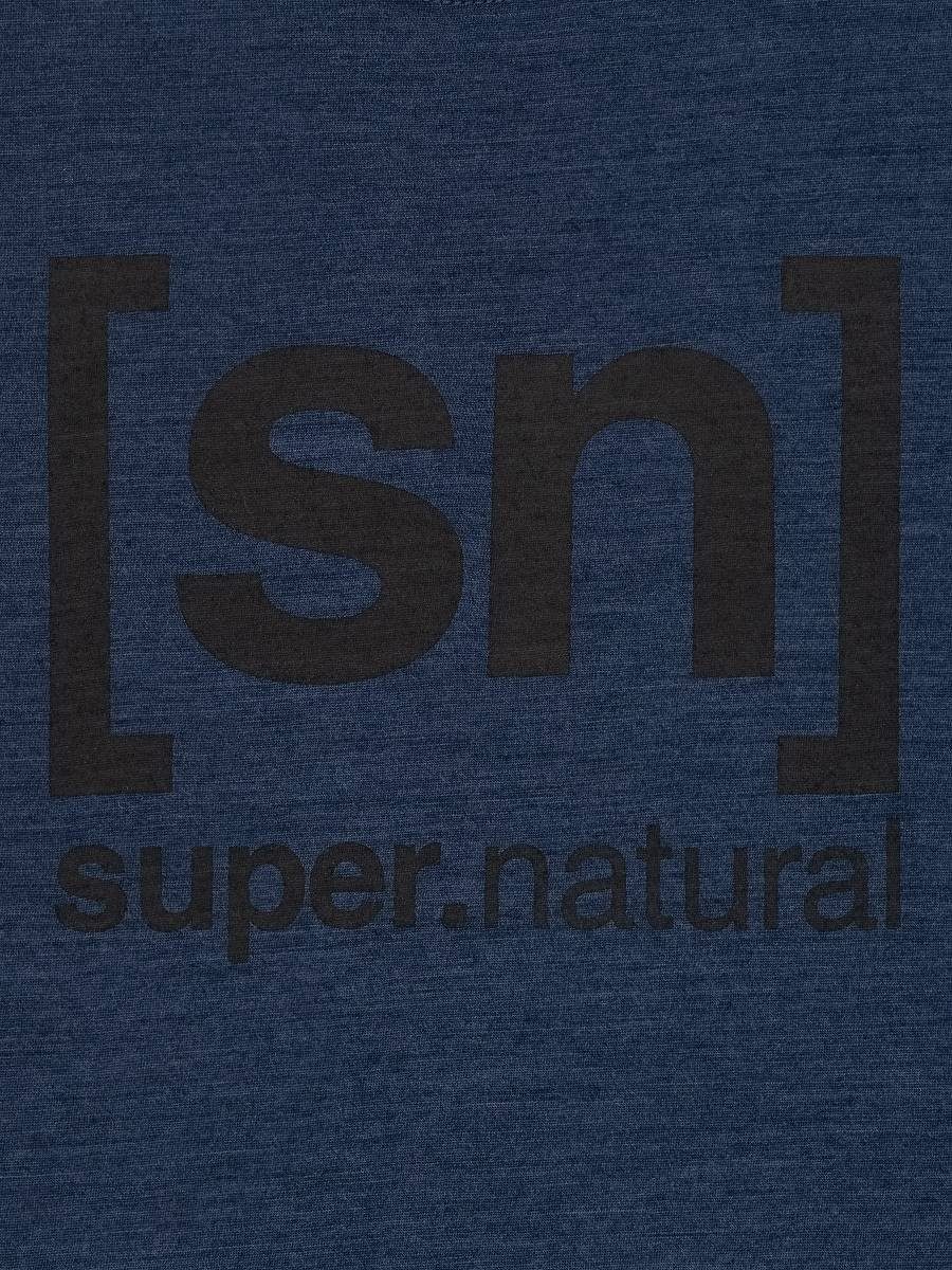 SUPER.NATURAL Langarmshirt Merino Longsleeve Merino-Materialmix BLUE MELANGE/JET bequemer LOGO M LOGO BLACK IRIS LS