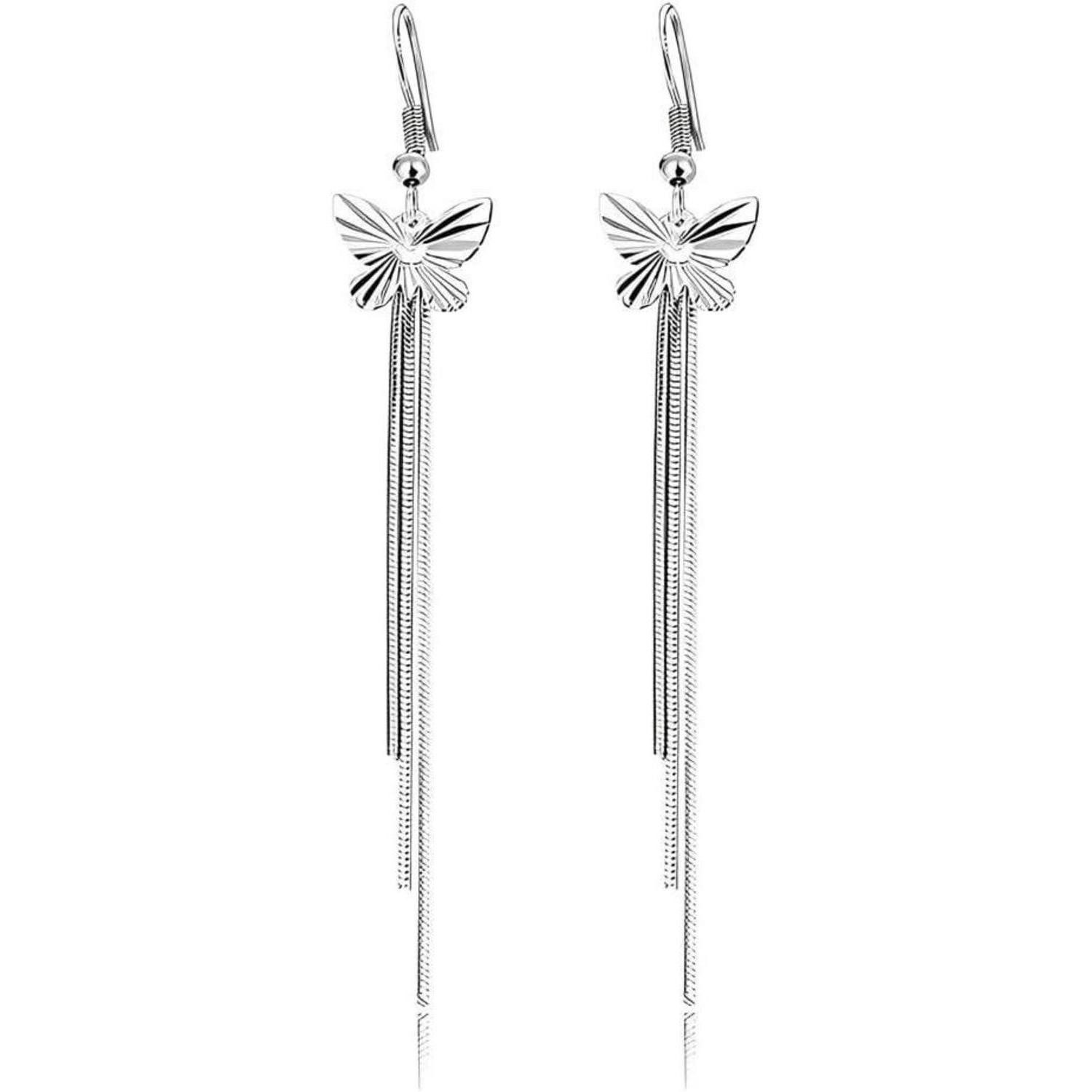 Paar Ohrhänger Ohrringe Silber 925 Ohrhänger Quaste Zirkonia Schmetterling-Silber