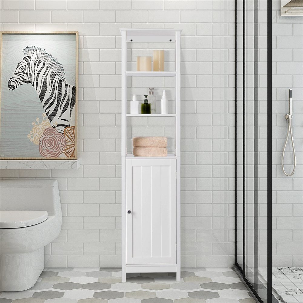 Yaheetech Hochschrank Badezimmerschrank mit weiß Einlegeboden verstellbaren