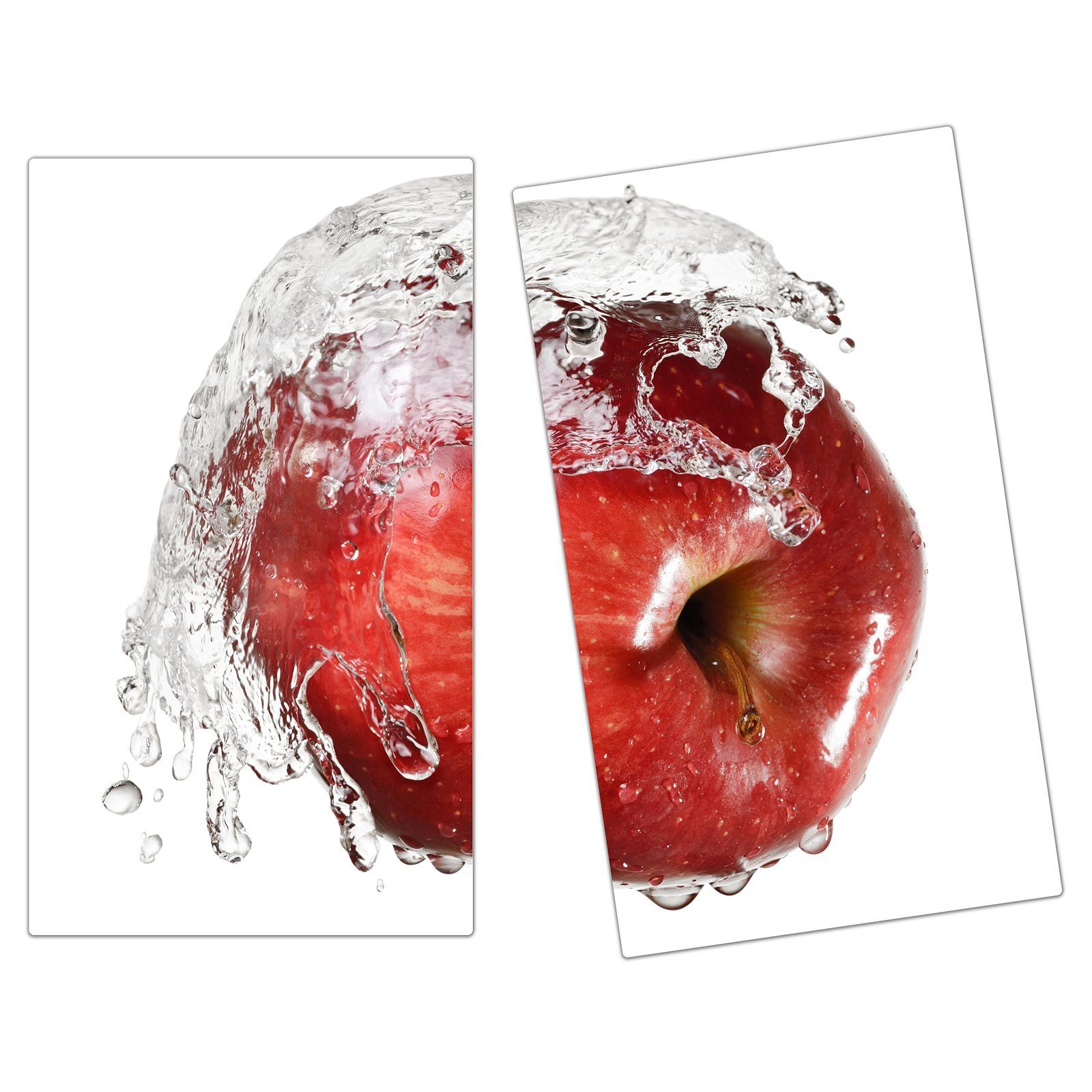 hell Primedeco Herd-Abdeckplatte Glas Wasserwelle, Herdabdeckplatte (2 Glas, tlg) Apfel in aus Spritzschutz