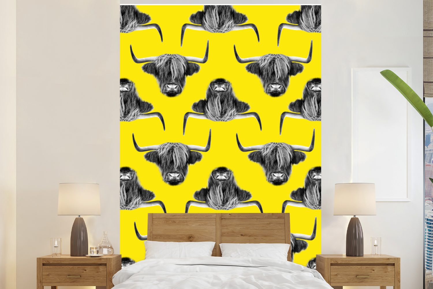 Schottischer Muster, Matt, Wohnzimmer, (3 Wandtapete Tapete - für Vinyl - bedruckt, MuchoWow Fototapete St), Gelb Montagefertig Highlander