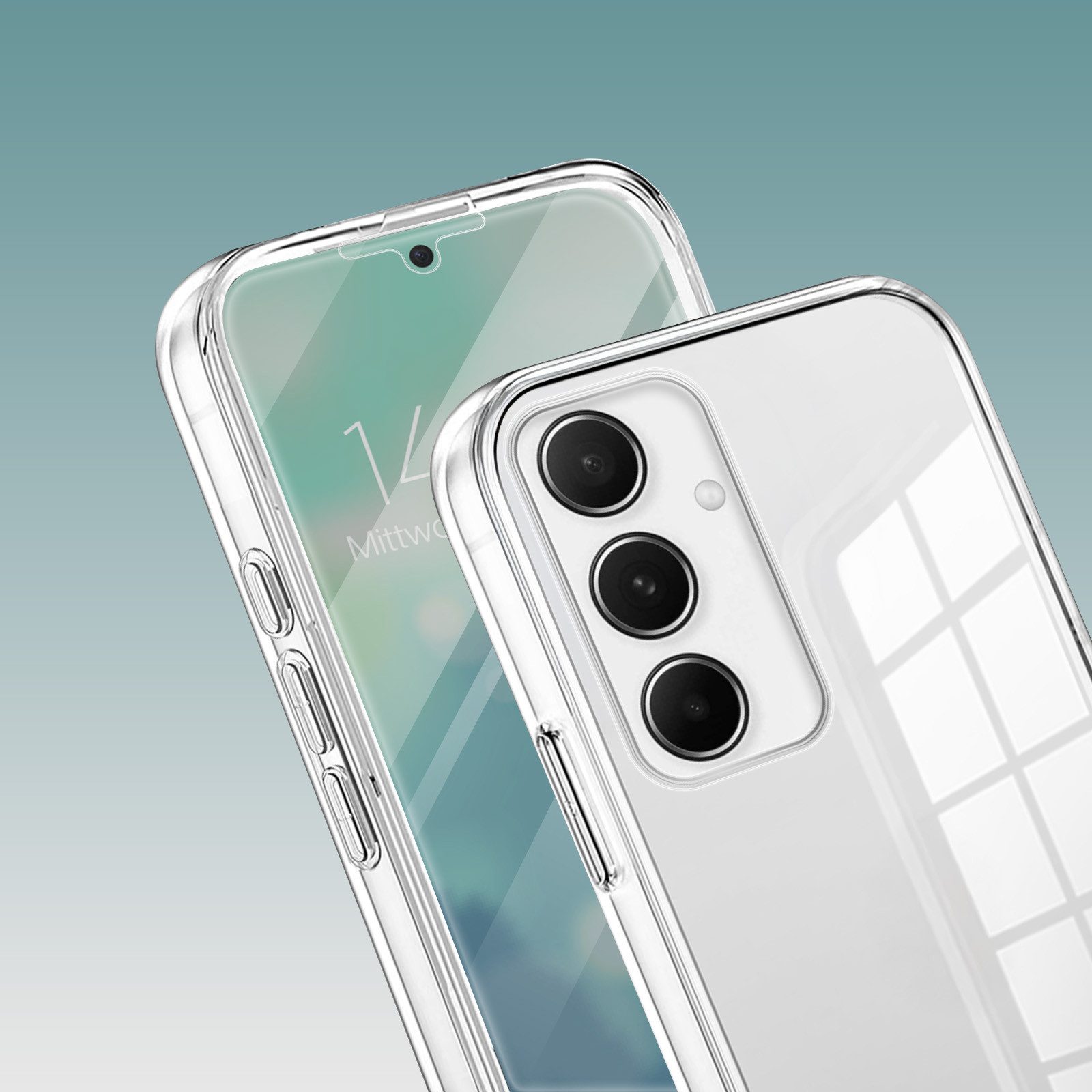 Tec-Expert Handyhülle 360 Grad Hülle für Samsung Galaxy A35 5G 6.6 Zoll, 6.6", Rundum Schutz Cover Case Hülle Transparent