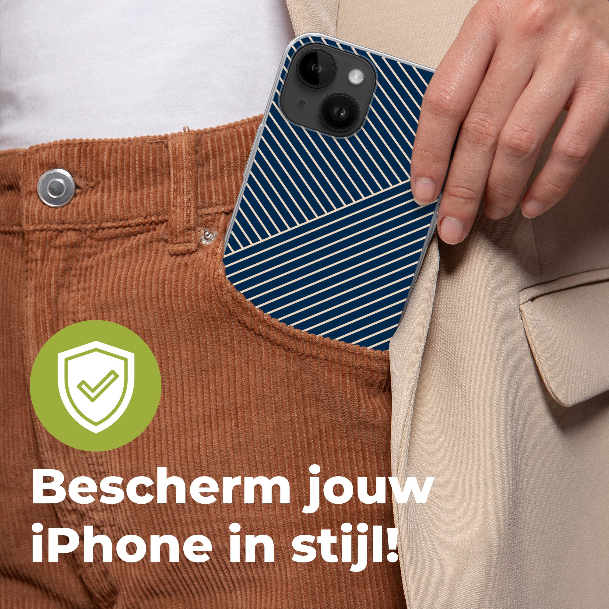 MuchoWow Handyhülle für Apple iPhone 14 Linien - Abstrakt - Blau - Weiß - Minimalistisch, Smartphone-Bumper, Print, Handy Schutzhülle Dünn