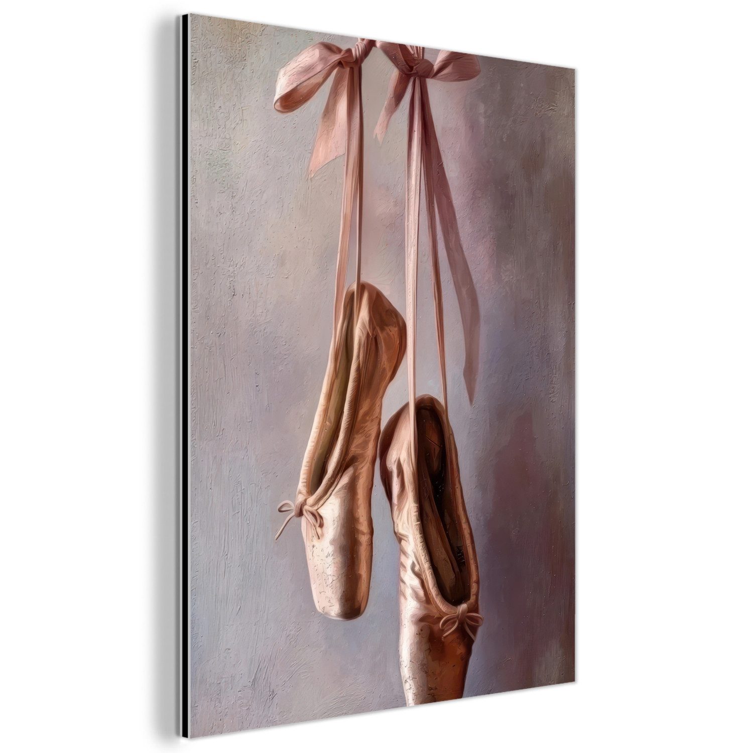 MuchoWow Metallbild Ballettschuhe - Satin - Erdtöne, Inkl. Aufhängung, Alu-Dibond-Druck, Bilder aus Metall, Aluminium deko, 30x40 cm