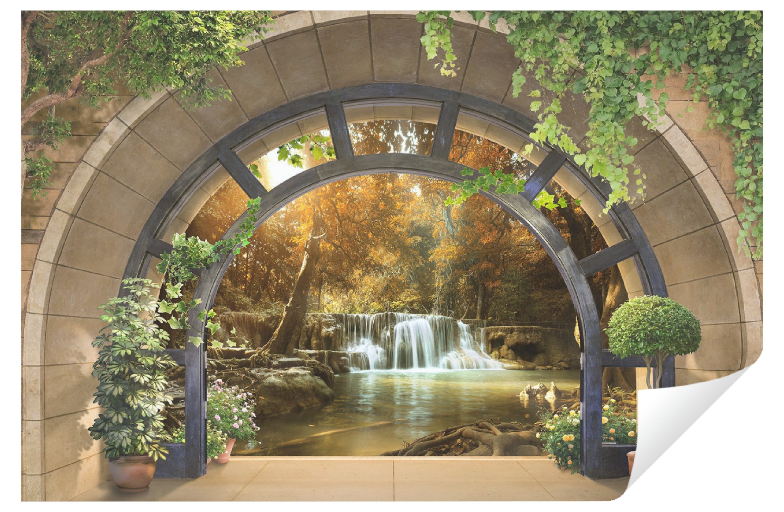 Wallarena Fototapete 3D Fenster Wasserfall Vlies günstig online kaufen