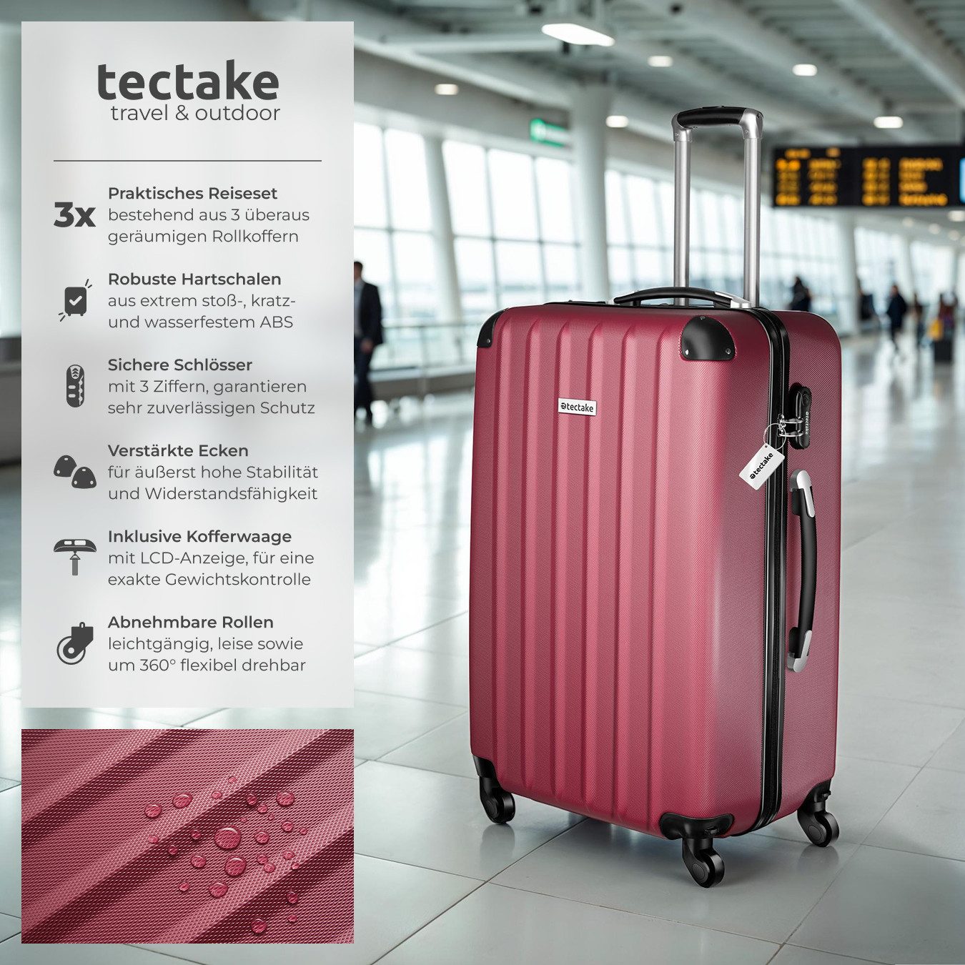 tectake Trolley Hartschalenkofferset mit Teleskopgriff und Sicherheits-Zahl günstig online kaufen