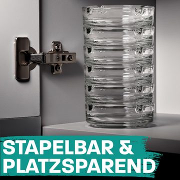 Praknu Aschenbecher 6 Aschenbecher Glas Rund, Stapelbar - 4 Ablagestellen - Spülmaschinenfest - Rund 11cm