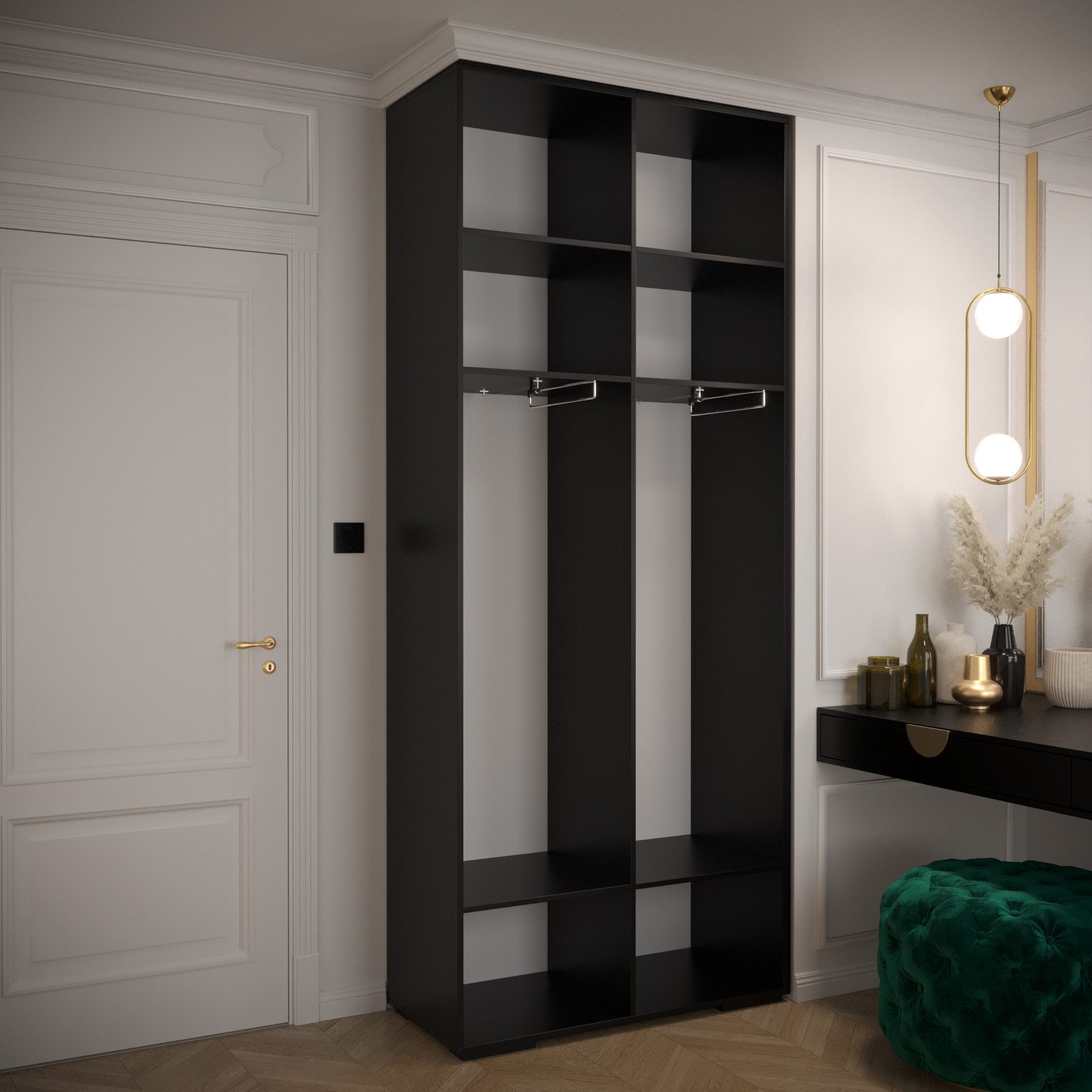 ABIKS MÖBEL Drehtürenschrank MANHATTAN RYFEL 9 Schlafzimmerschrank mit Kleiderstange und Regalen