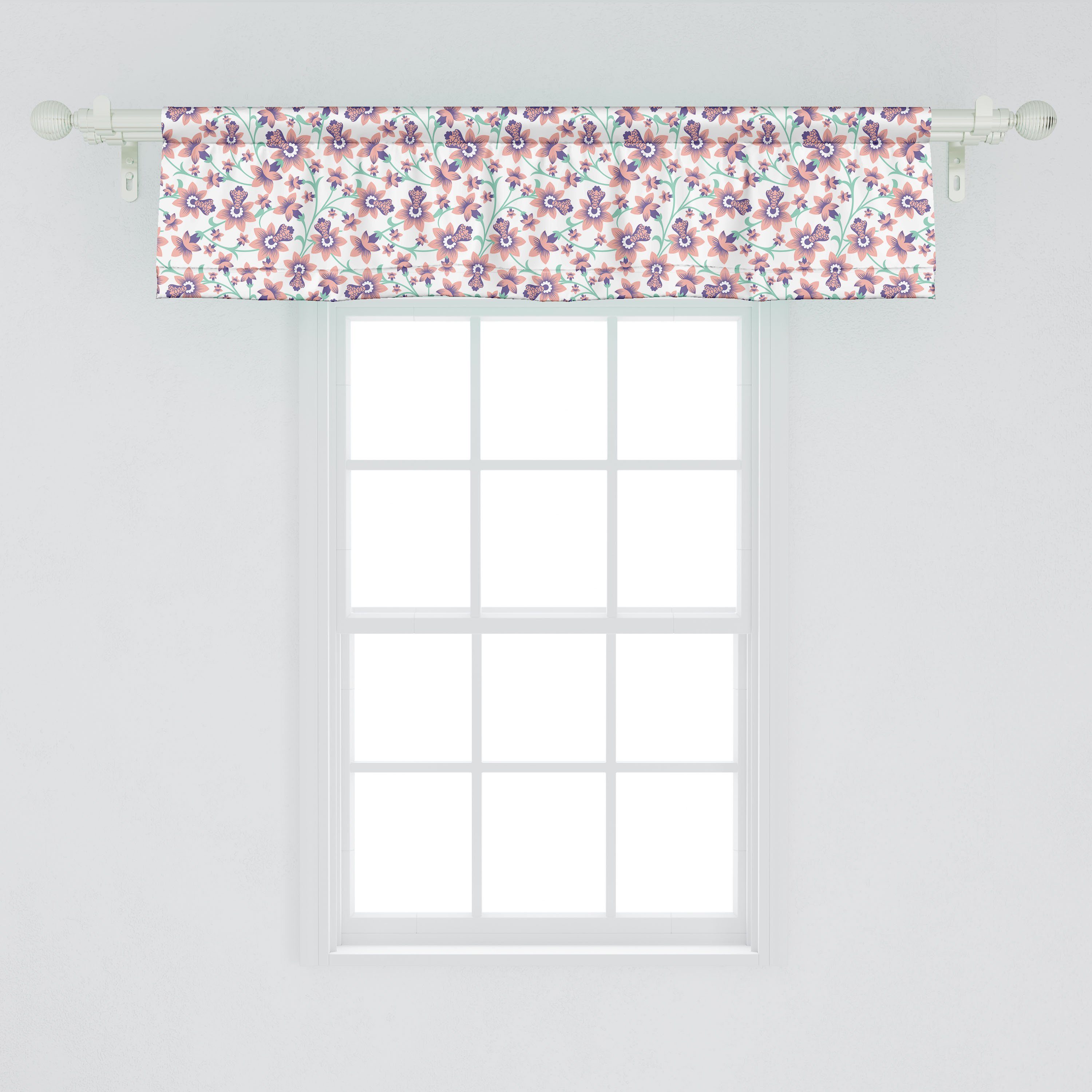 Vorhang Blumen Sommer-Art-Retro mit Scheibengardine Stangentasche, für Blumen Microfaser, Küche Dekor Volant Schlafzimmer Abakuhaus,