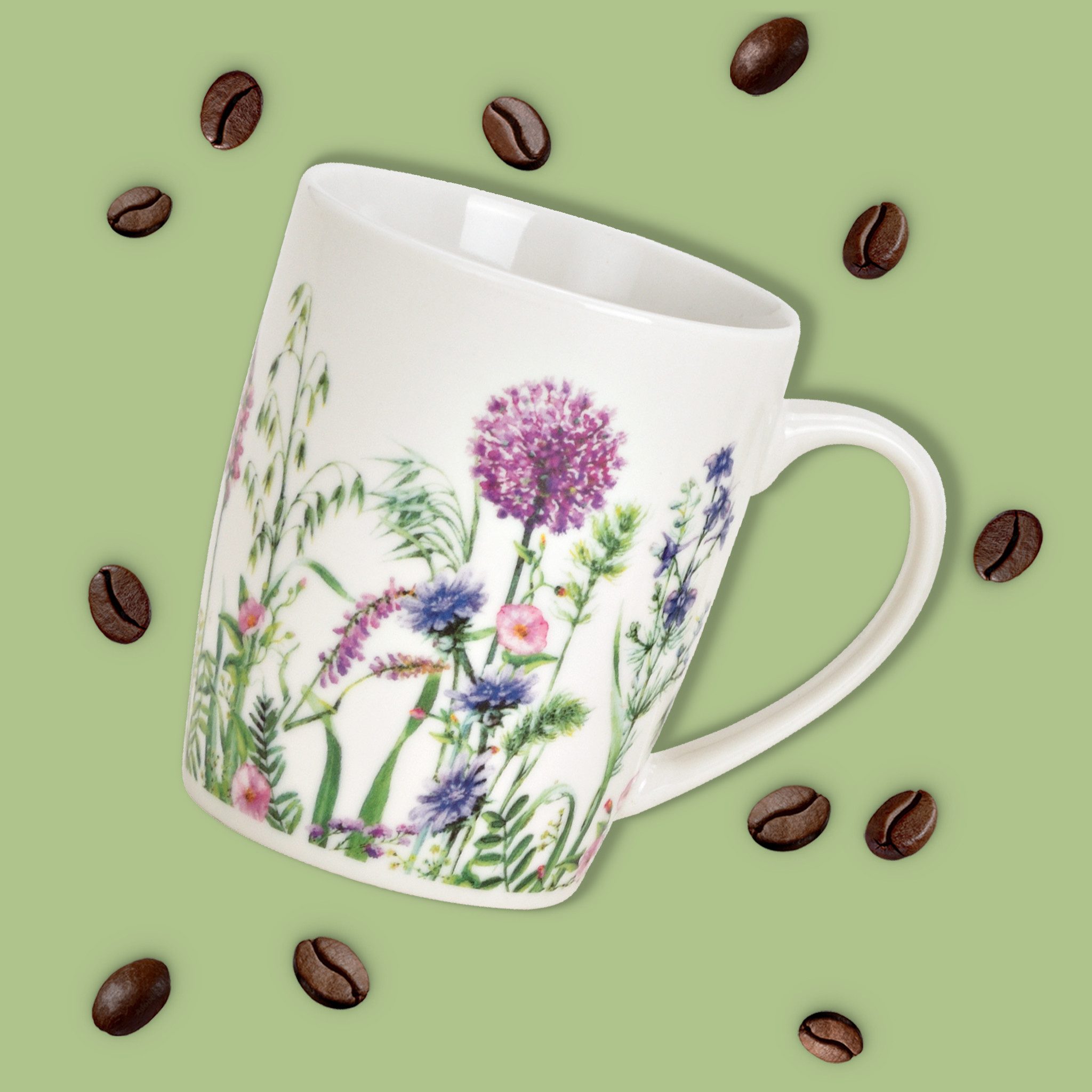 matches21 HOME & HOBBY Tasse Kaffeetassen 2er Set Blumen Bienen Frühling Sommer, 2-tlg., Porzellan, Tee Kaffee-Becher, Vintage, weiss bunt, 300 ml