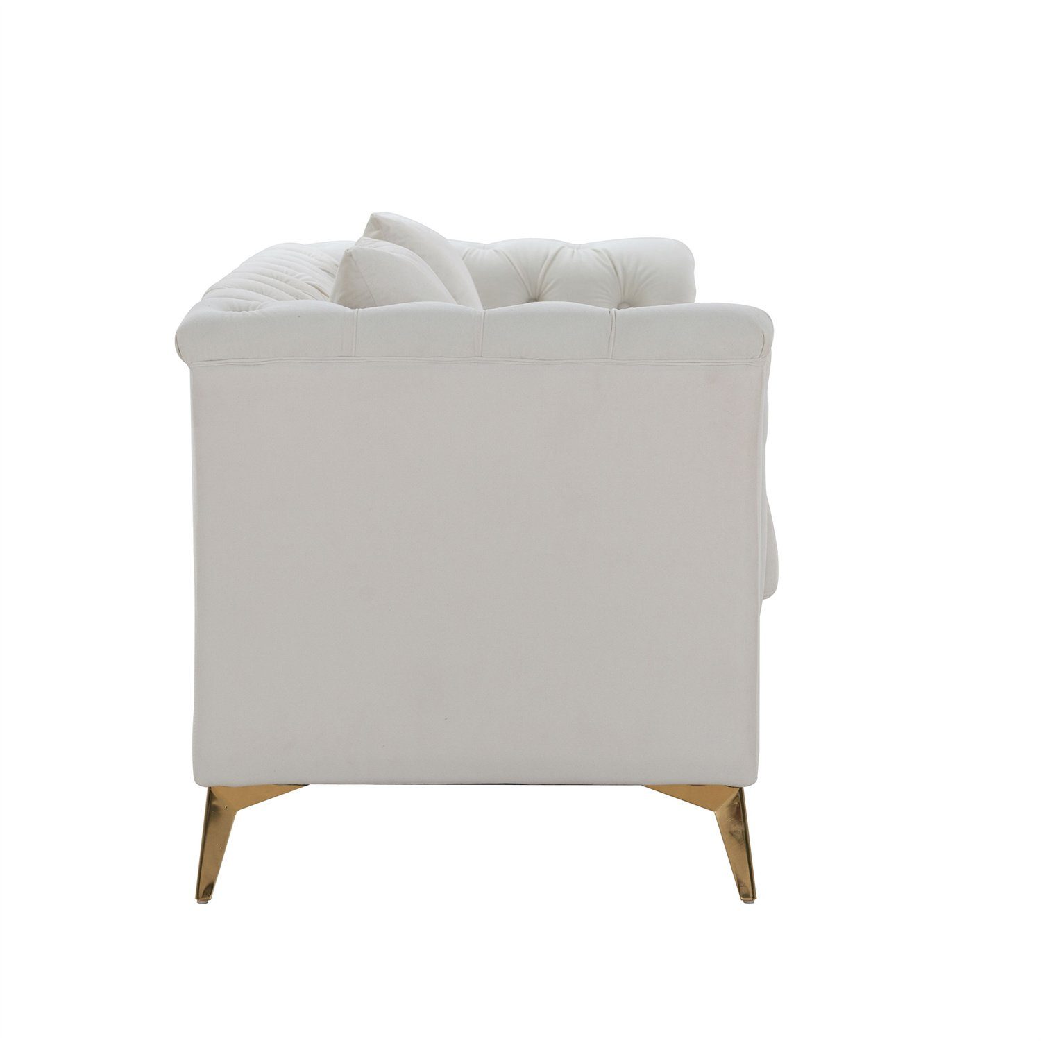 3-Sitzer, mit edler Knopfheftung und gepolsterten Armlehnen, inklusive Federkern, Polstersofa mit 2 Zierkissen, Metallbein, Chesterfield-Optik